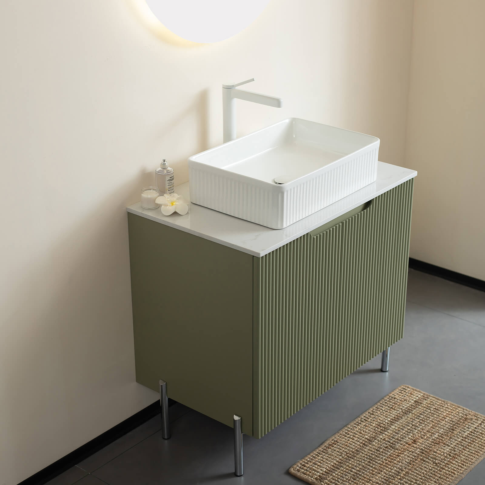 30 in Green Fluted Design Freestanding Bathroom Vanity