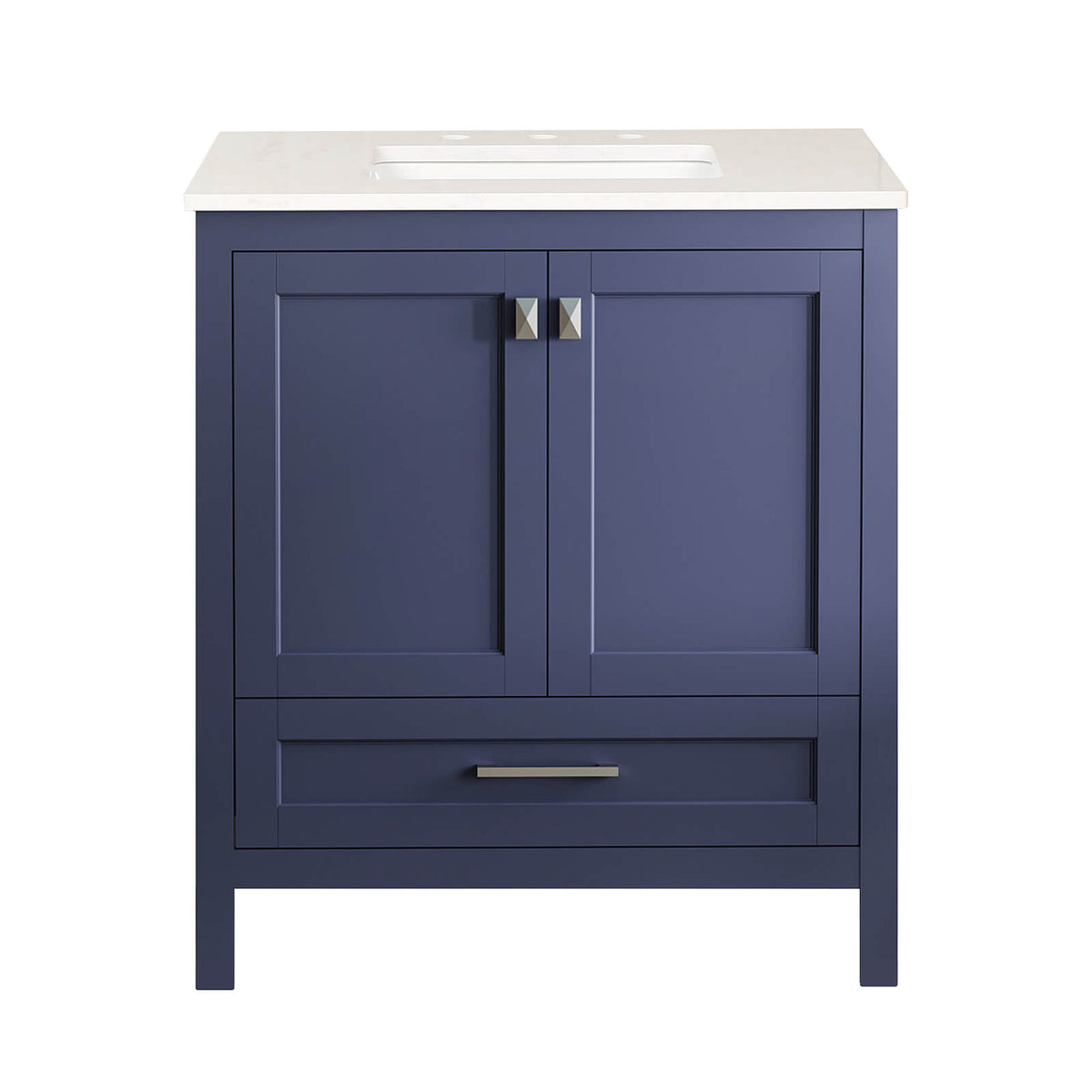 30 in blue bathroom vanity with minimalist design and ceramic sink