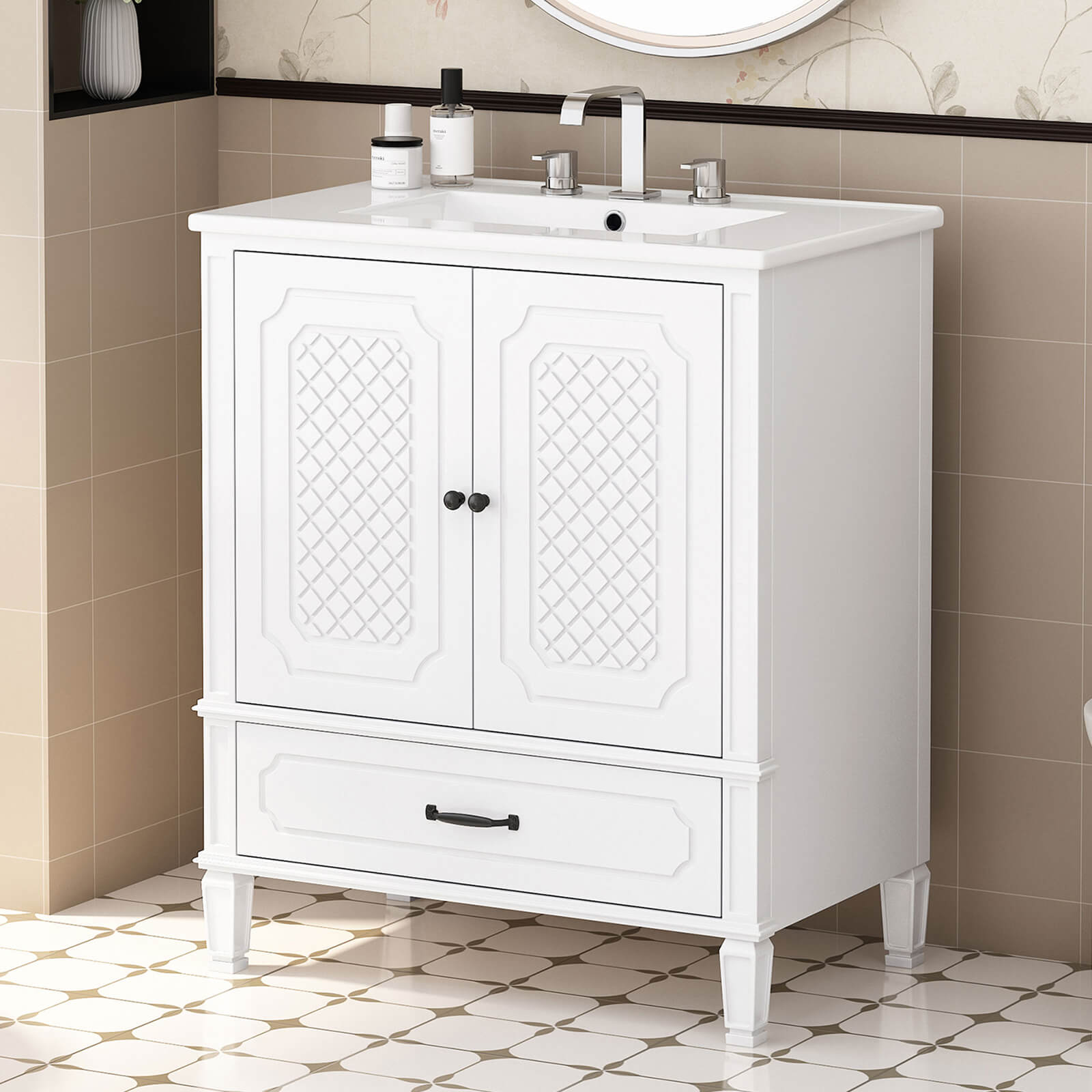 30 inch White Vintage Freestanding Bathroom Vanity