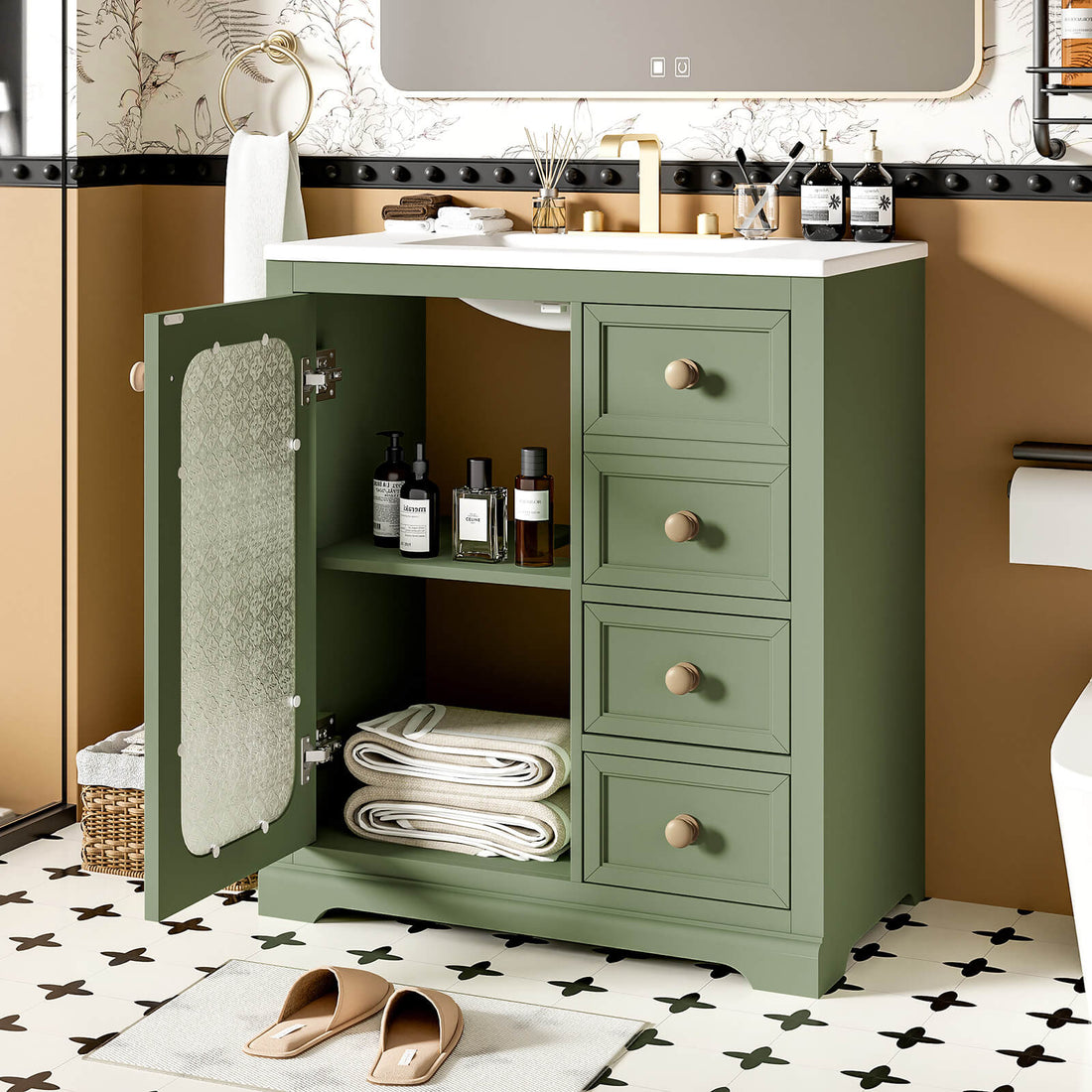 30-inch green vanity for apartments and compact bathrooms