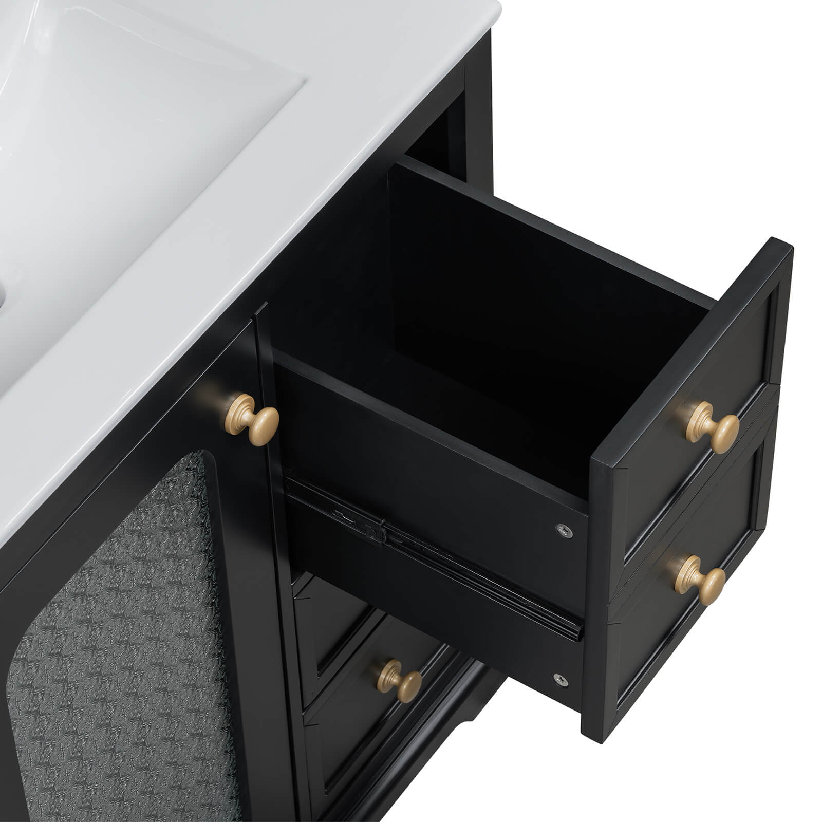 30 Inch Black Bathroom Vanity Deep Drawers with Frosted Glass Doors