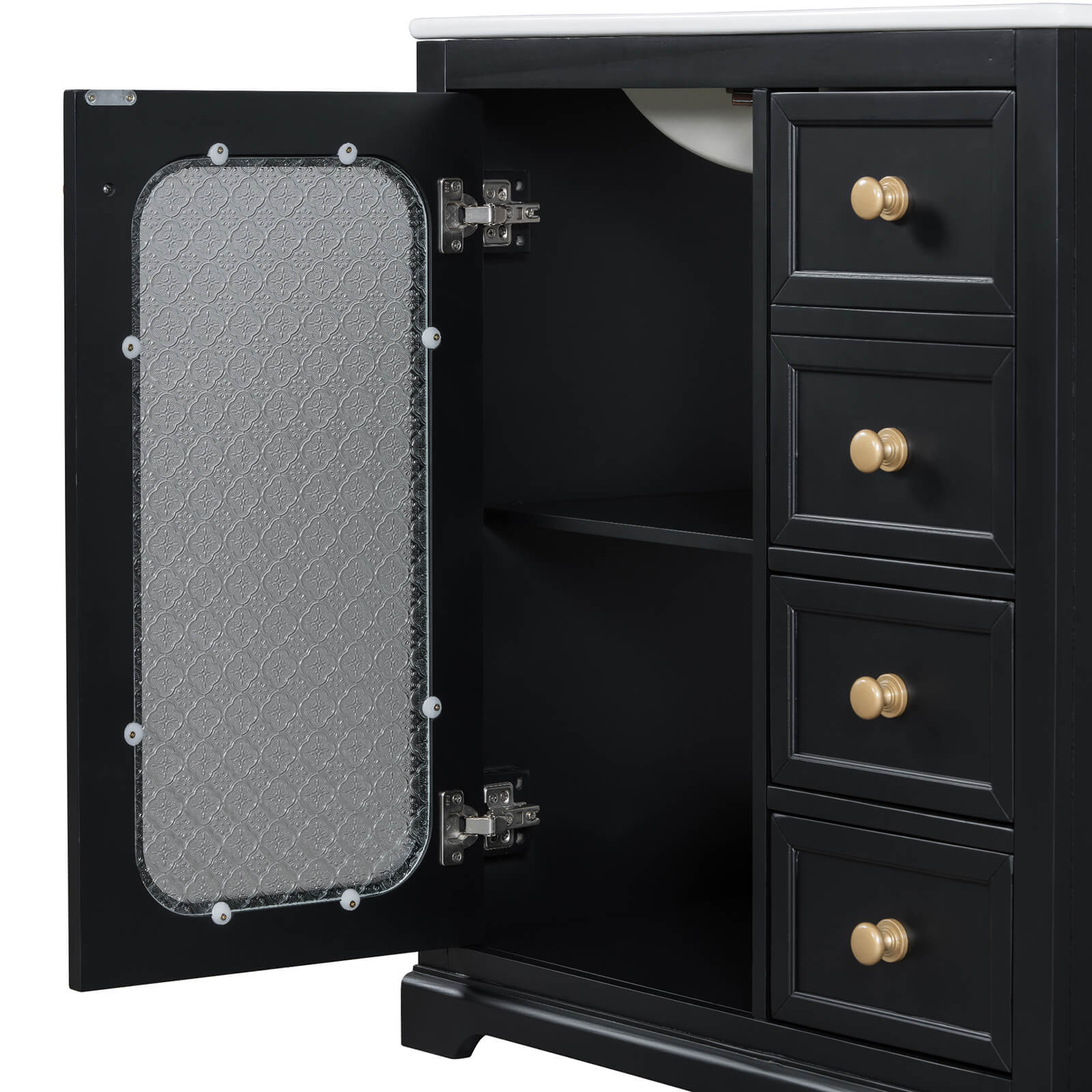 30 Inch Black Bathroom Vanity Frosted Glass Door Display