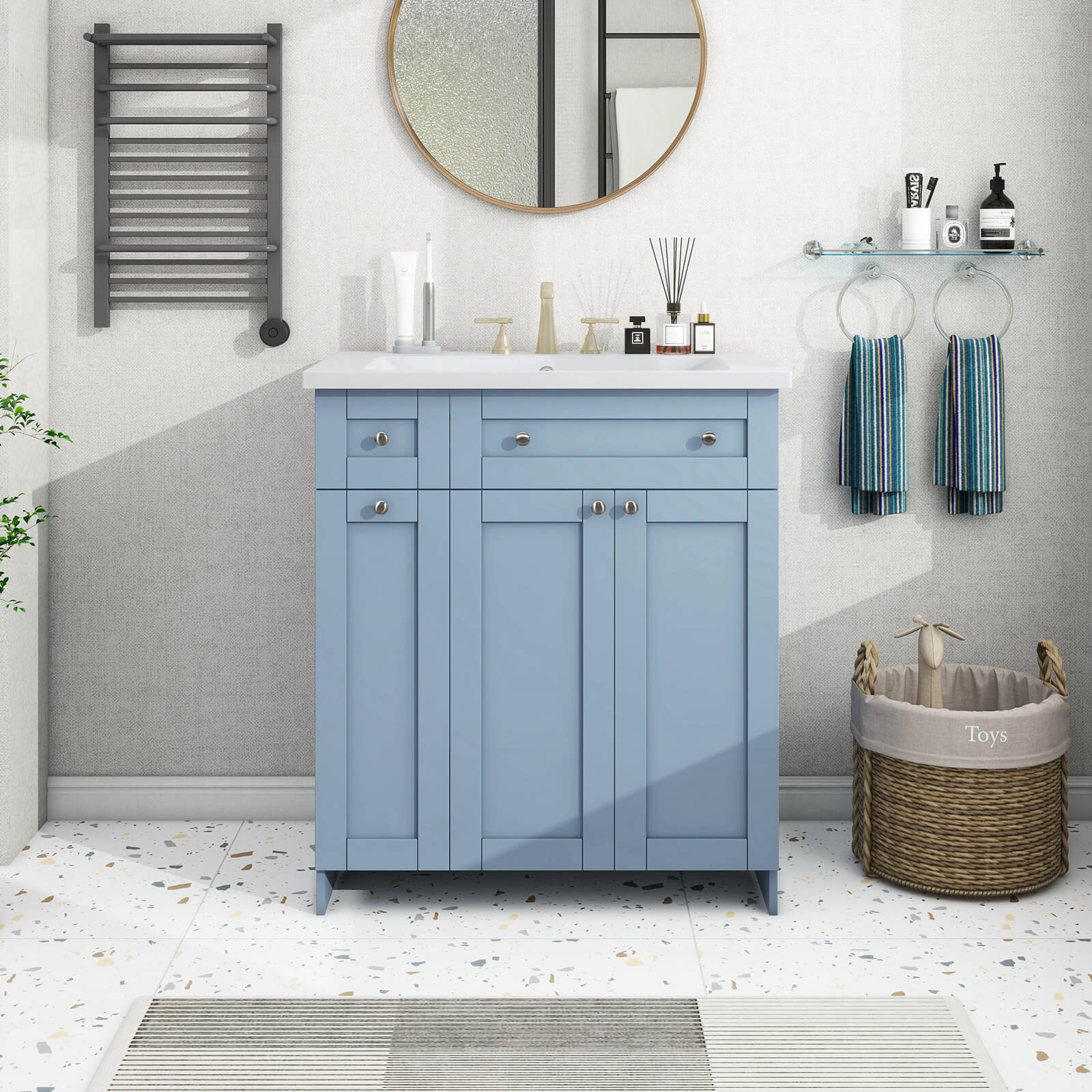 30 inch Blue Gray Bathroom Vanity with Soft-Close Doors