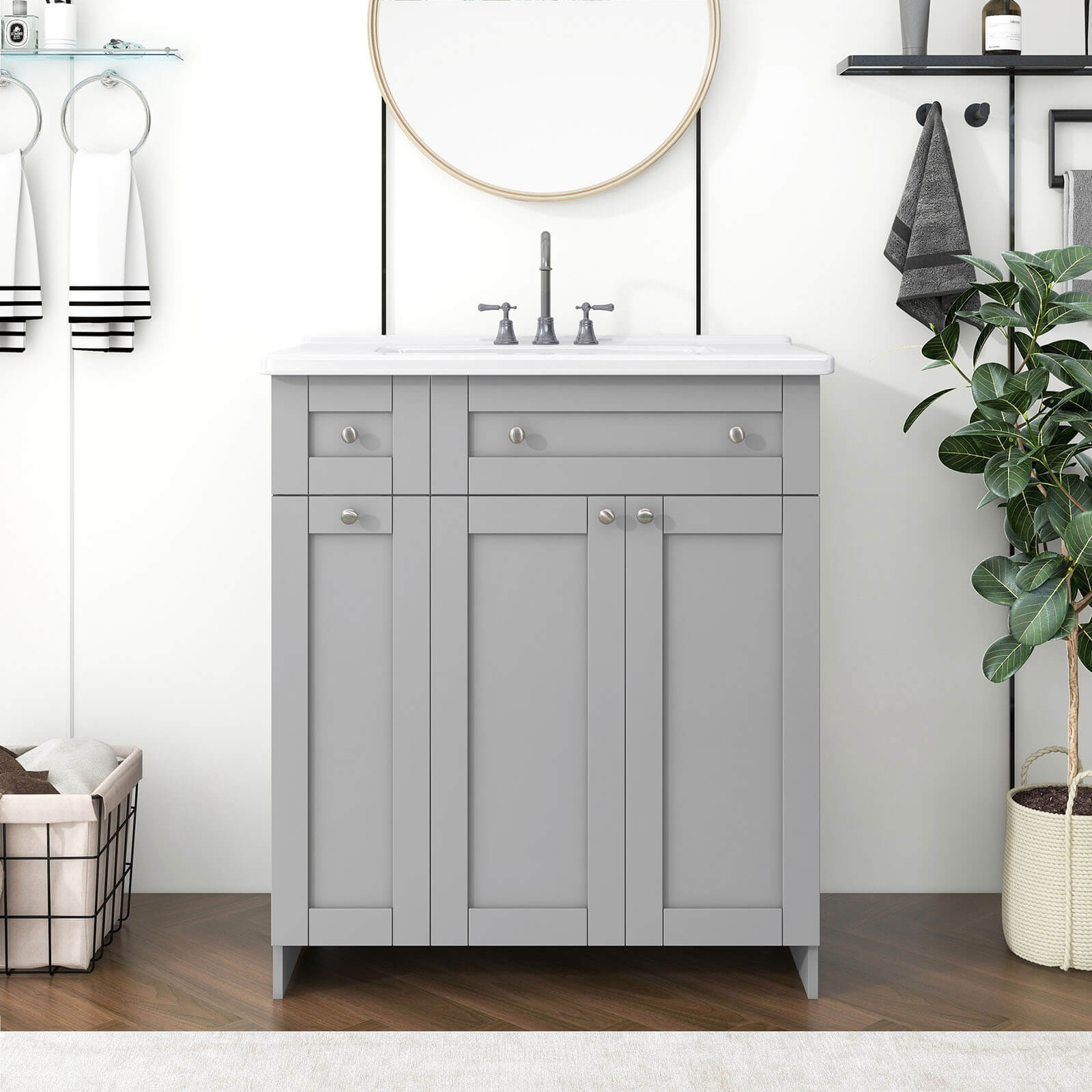 30 inch Gray Bathroom Vanity with Soft-Close Doors