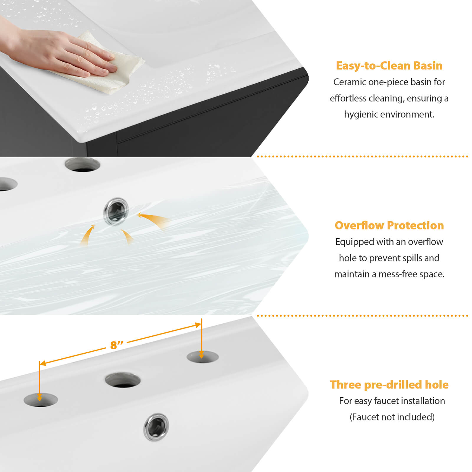 30 inch Modern Black Silk Finish Freestanding Vanity Sink Cavity Instructions