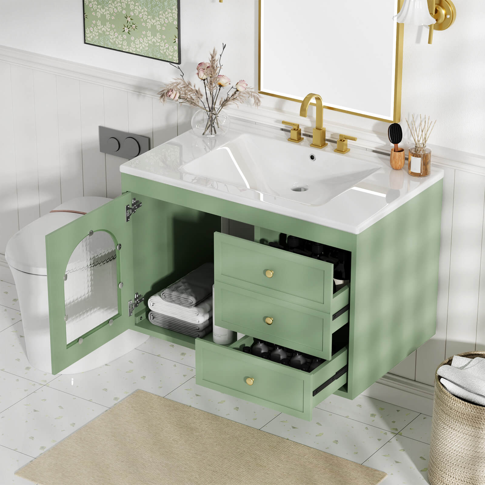 76cm Salbeigrüner Wandmontierter MDF-Badezimmerwaschtisch