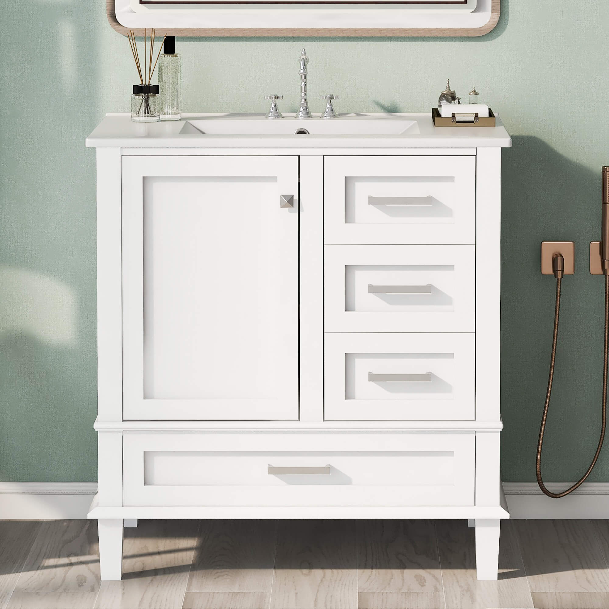 30" White Solid Wood Bathroom Vanity with Top - Giving Tree