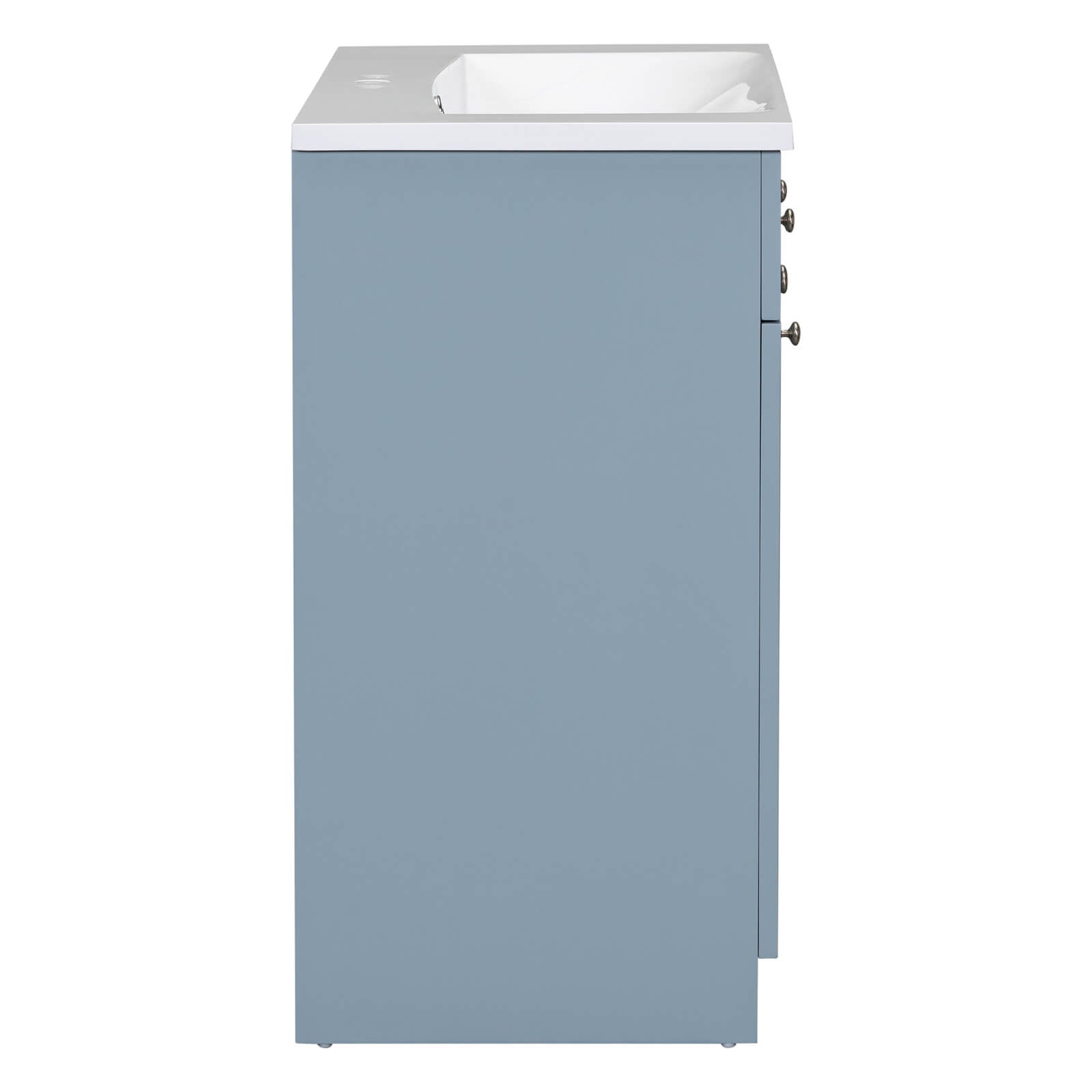 30 inch blue-gray vanity with built-in storage for compact bathrooms