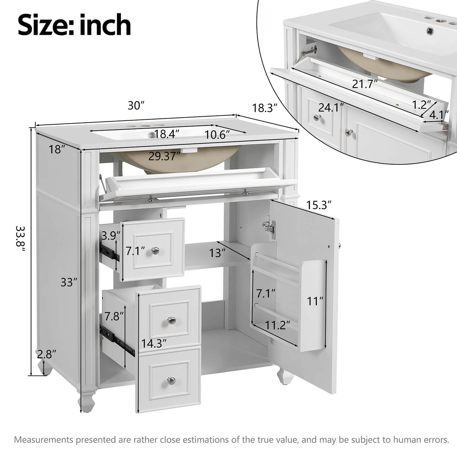30 inch white bathroom vanity dimension