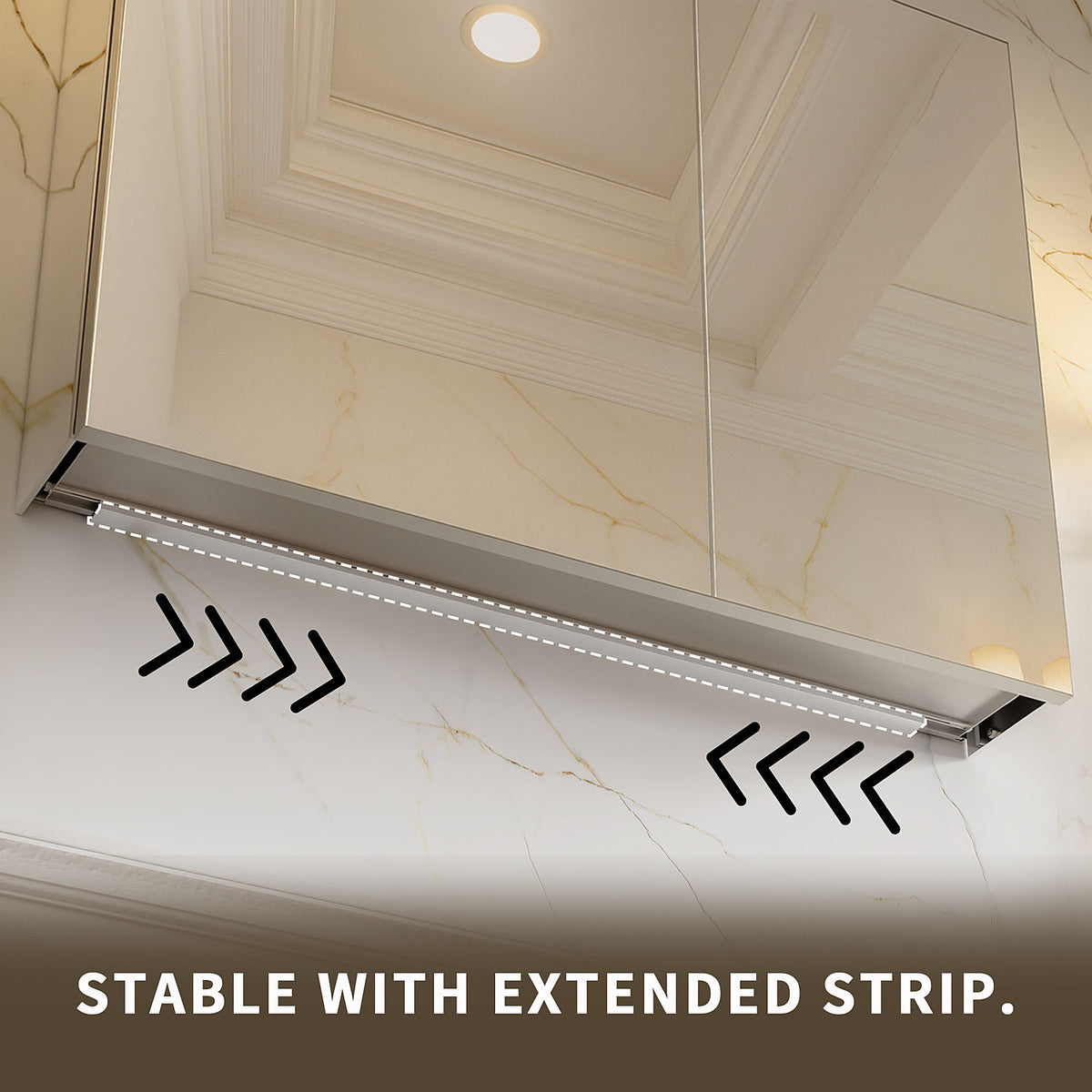 Close-up of the mirror cabinet support strip.