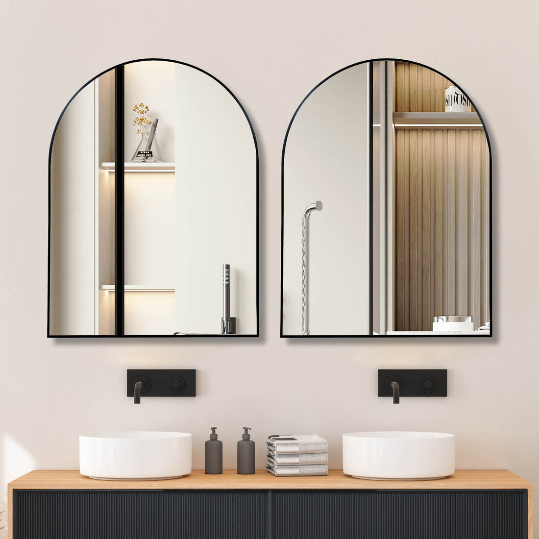 30x40 black arched mirror front view