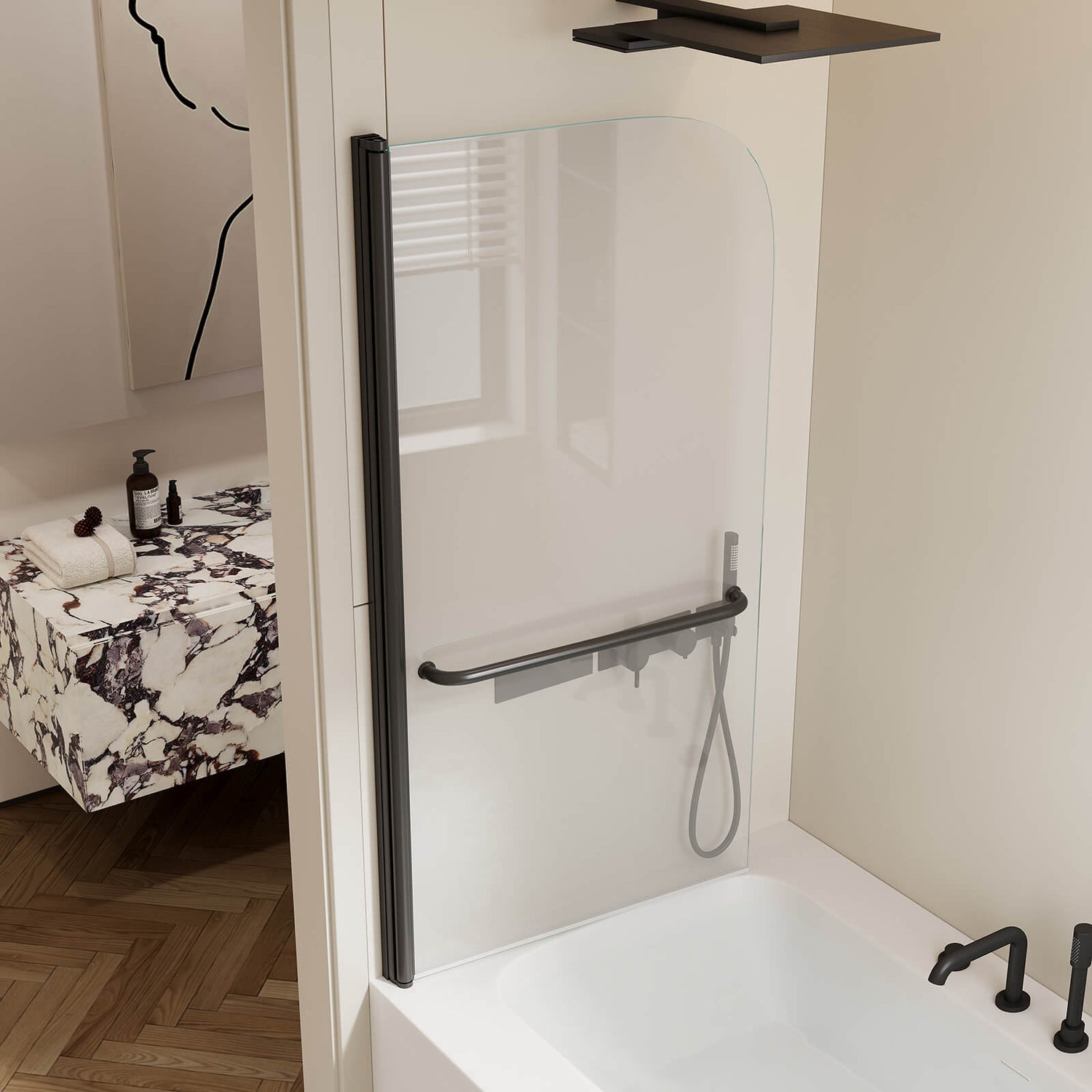 30x58 inch frameless black glass tub door