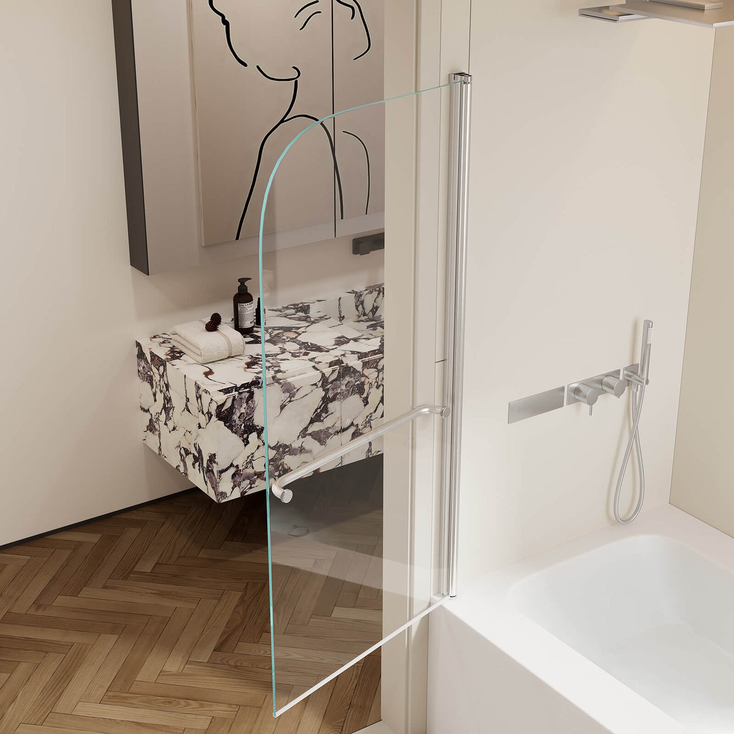 30x58 inch frameless brushed nickel tub door