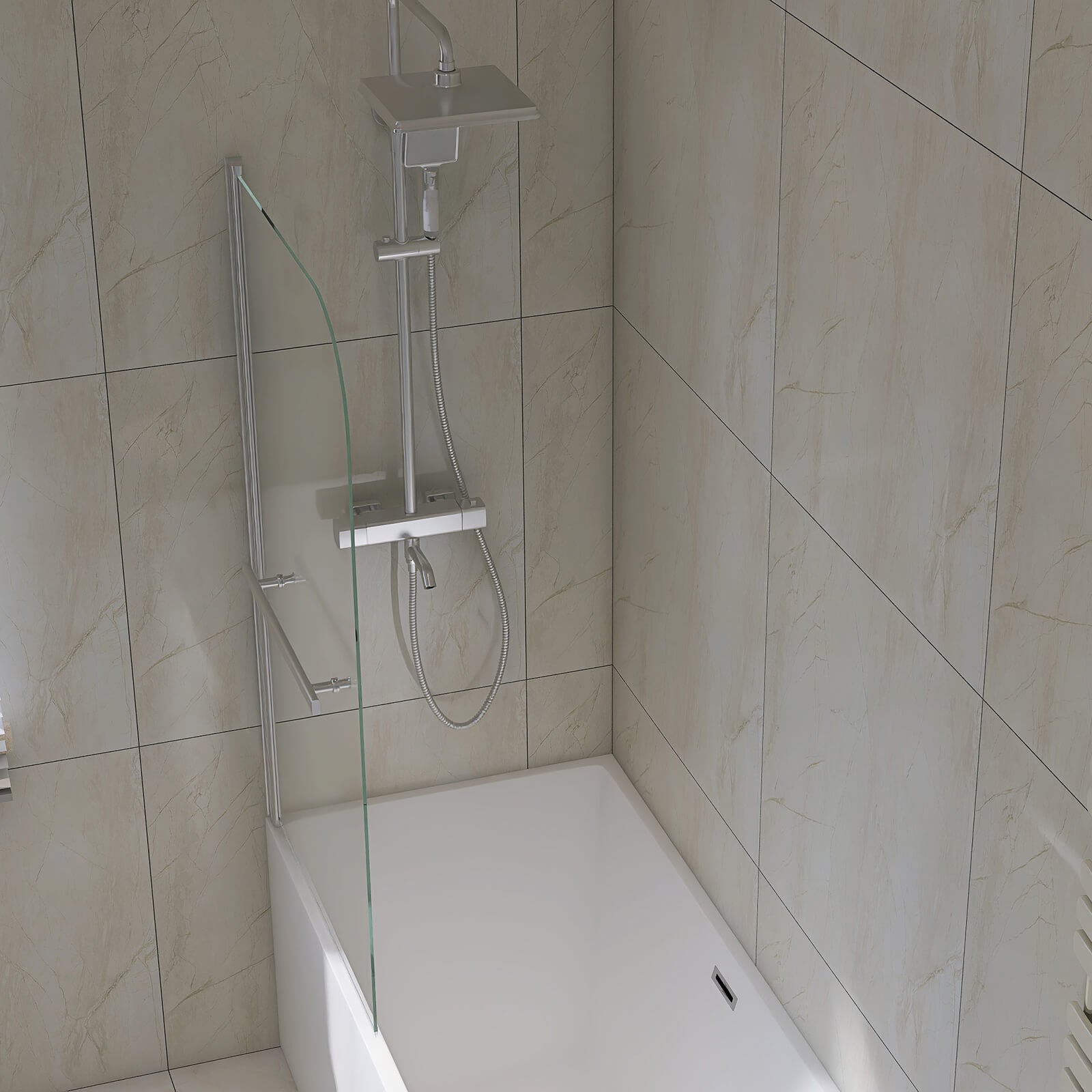 31x55 shower door with integrated towel rack and R200 safety corners