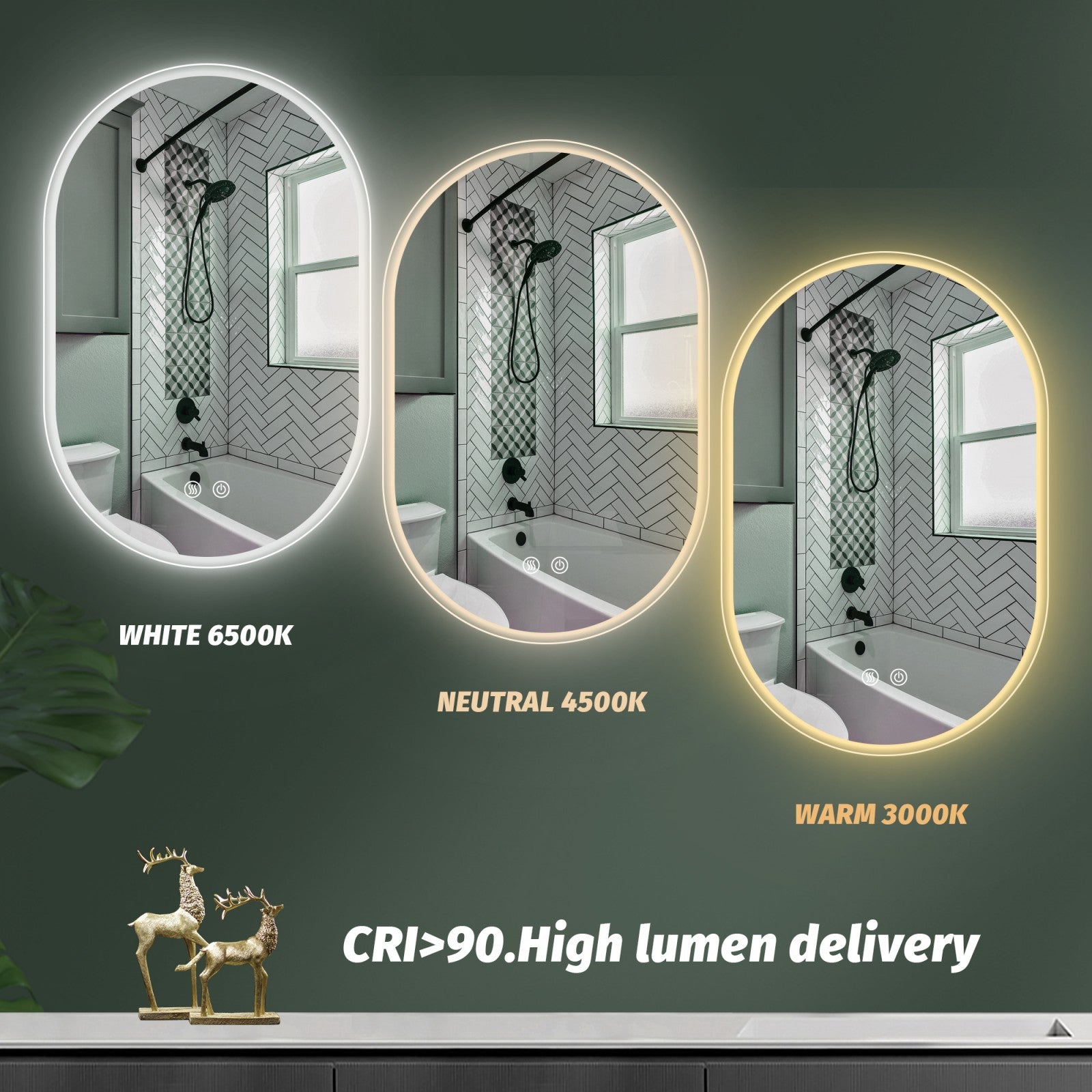 32 In Dimmable LED Oval Bathroom Mirror with Anti-Fog