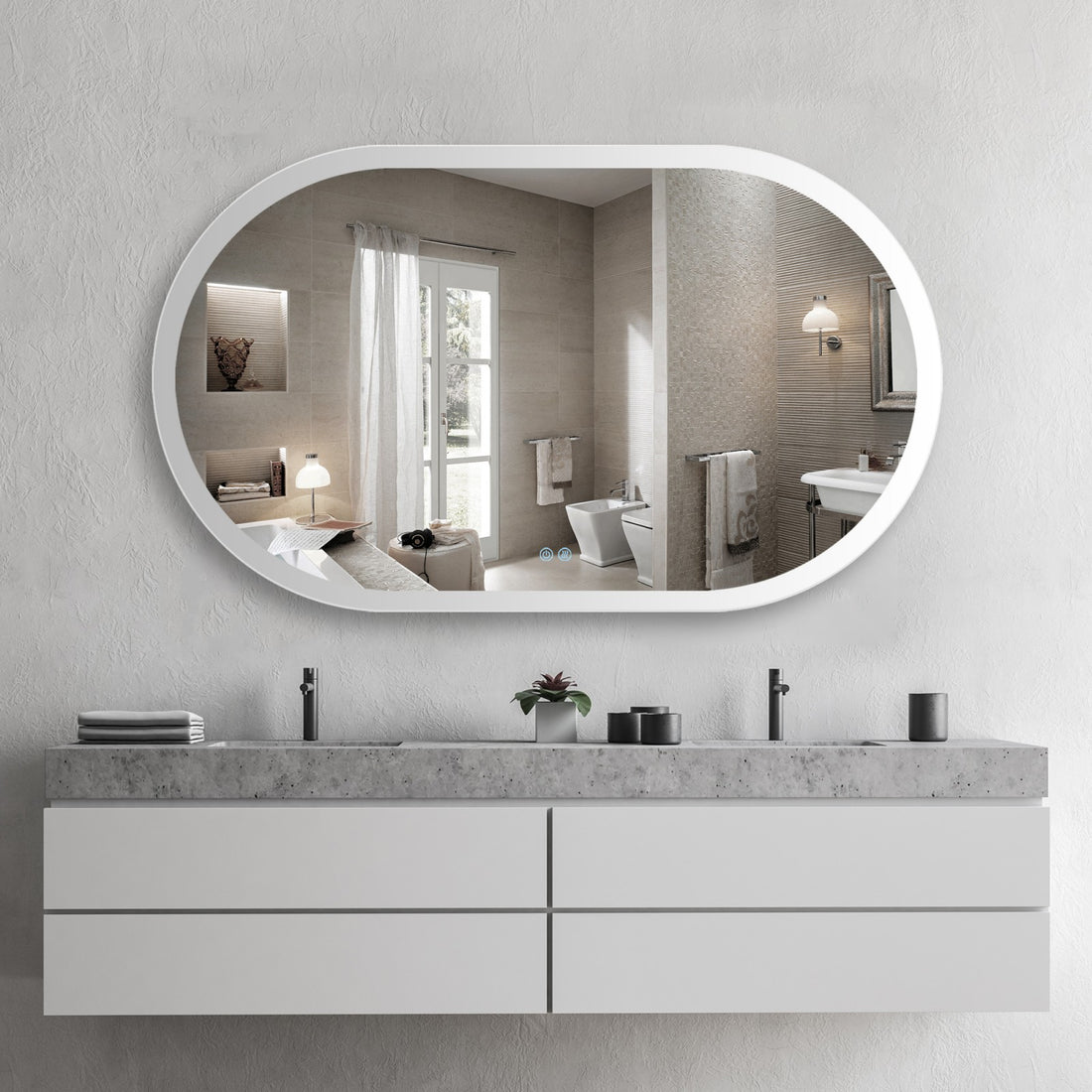 32 In LED Bathroom Mirror Oval with Dimmable Lights
