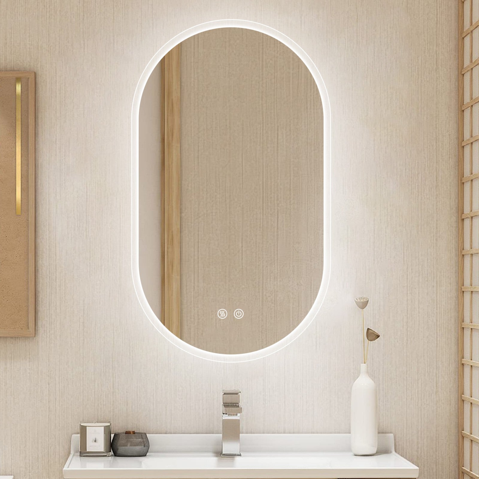 32 In Oval LED Bathroom Mirror with Touch Control Anti-Fog Dimmable Lights