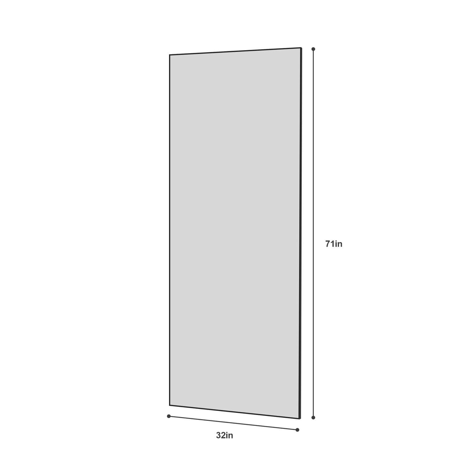 32 x 71 inches slim black framed full length mirror dimension view