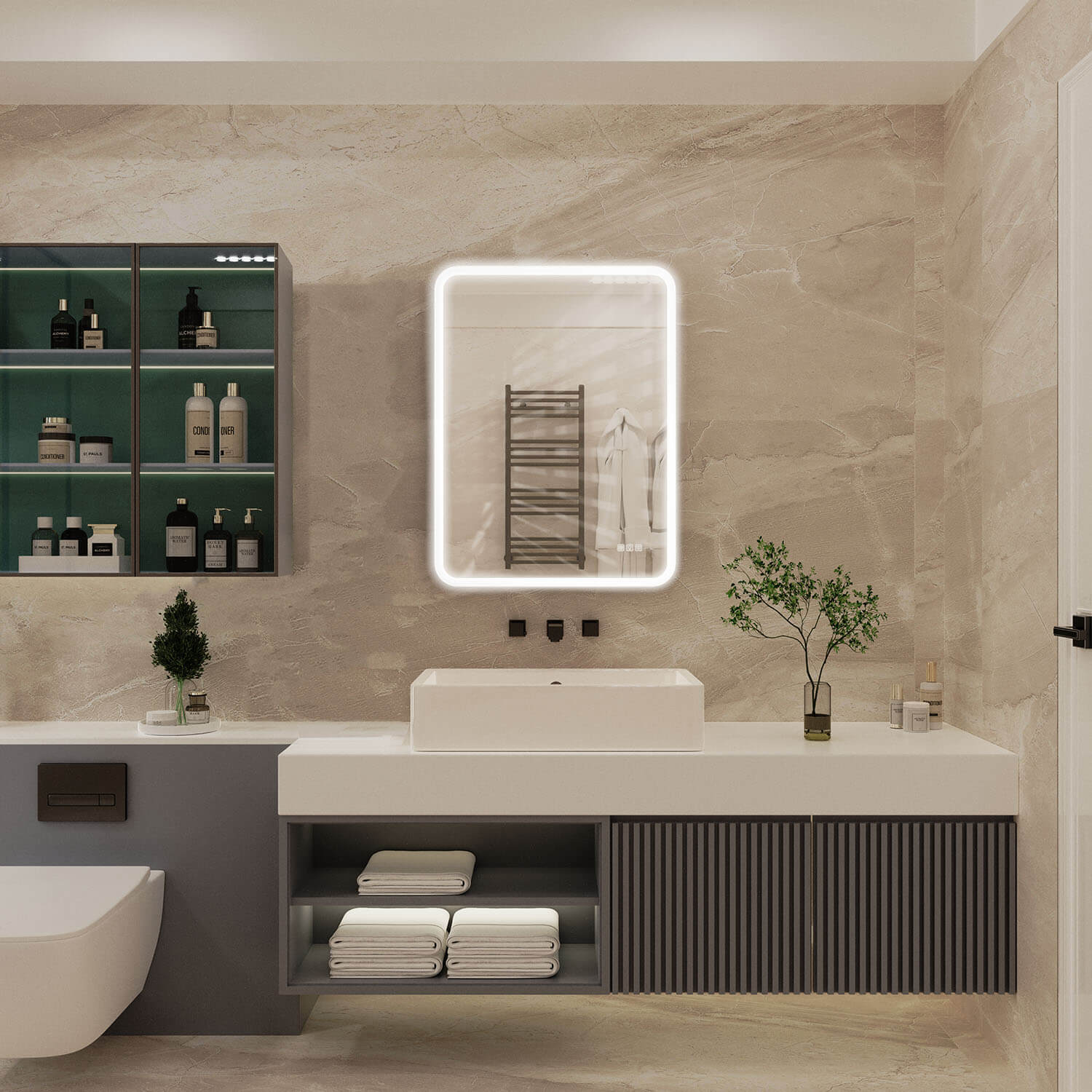 32" x 24" Rectangular Frameless Wall-Mount Anti-Fog LED Light Bathroom Mirror