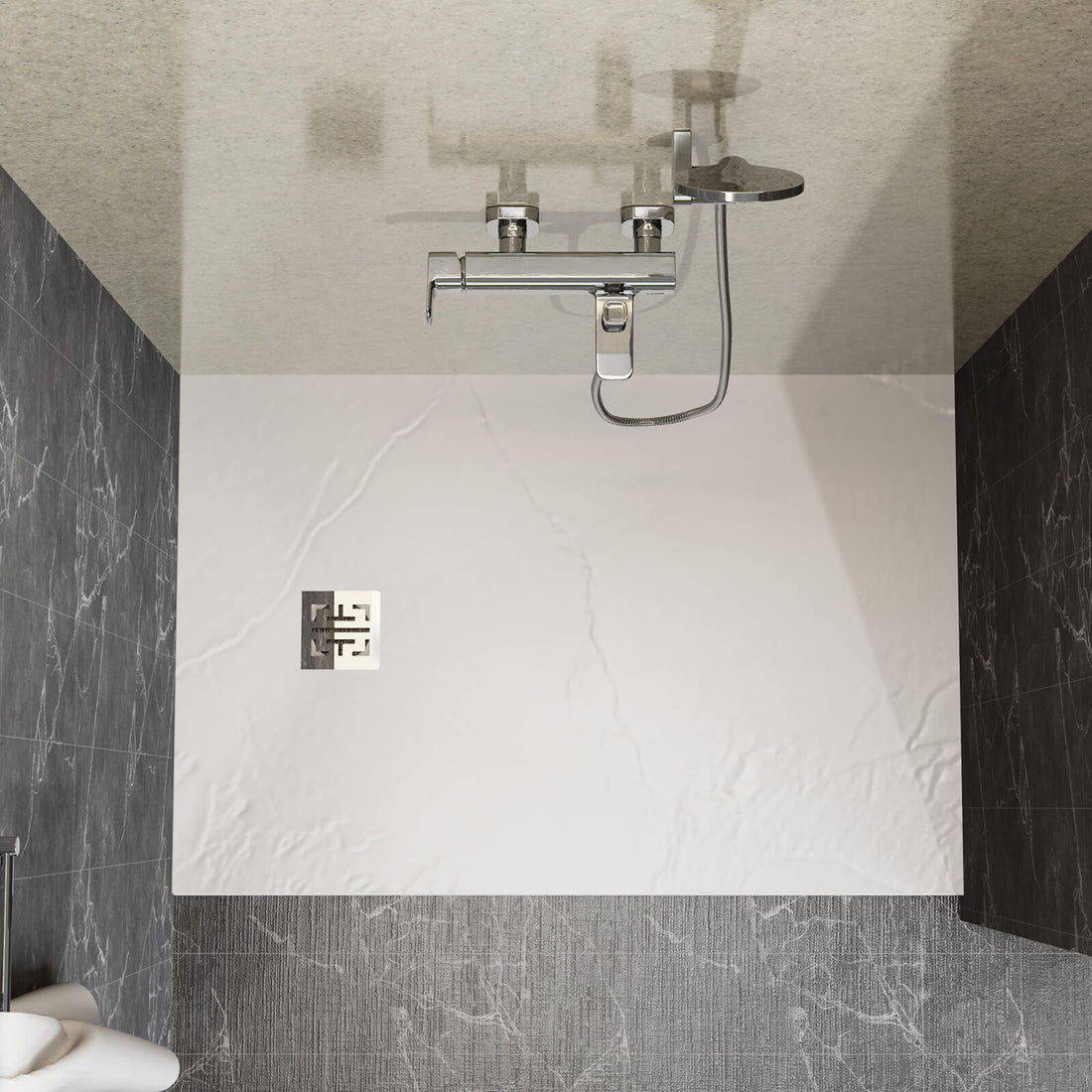 32x48 anti slip shower pan with slate texture for bathroom safety