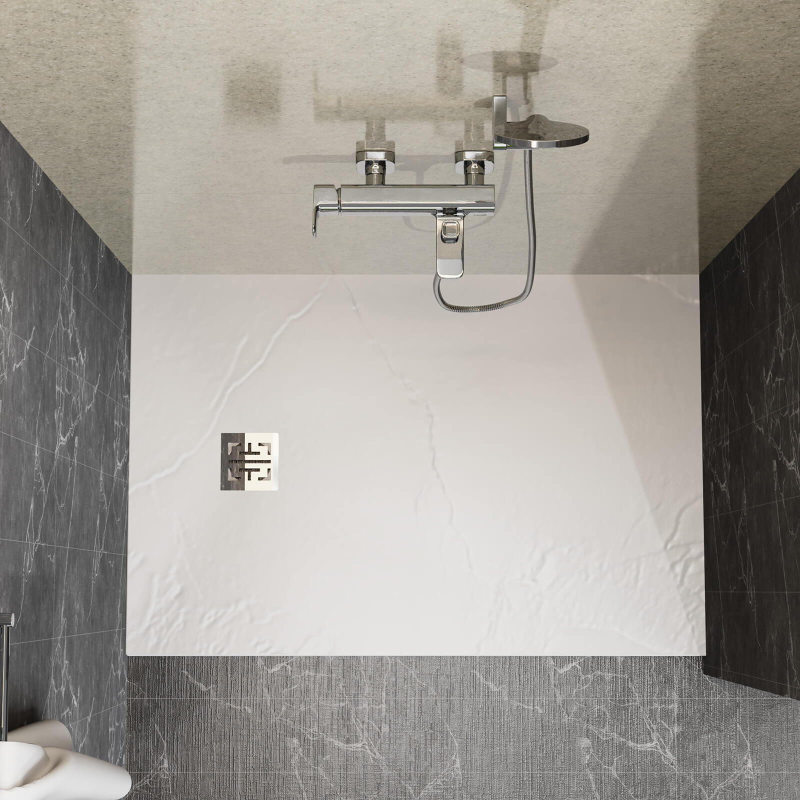 32x48 anti slip shower pan with slate texture for bathroom safety