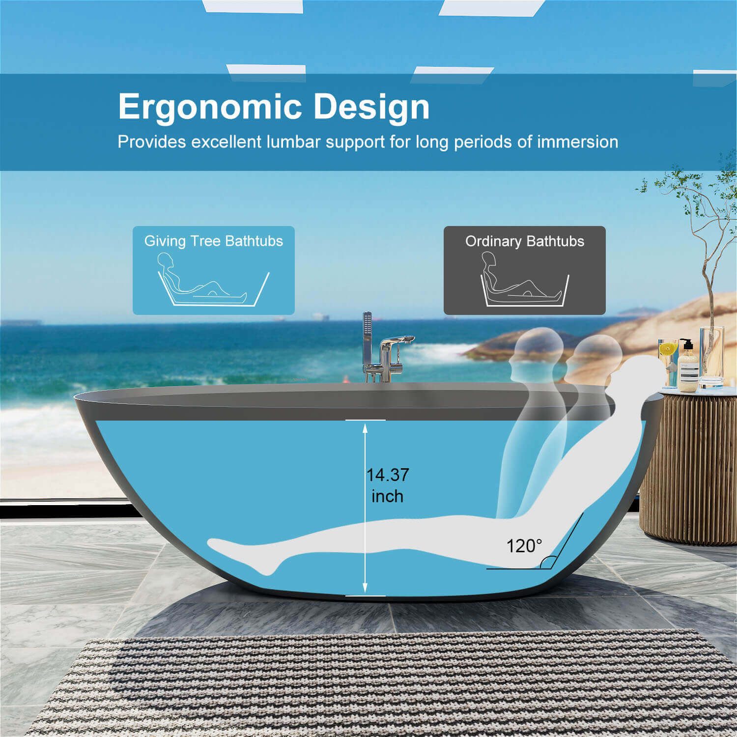 67'' Solid Surface Stone Resin Modern Egg Shaped Freestanding Soaking Bathtub with Overflow