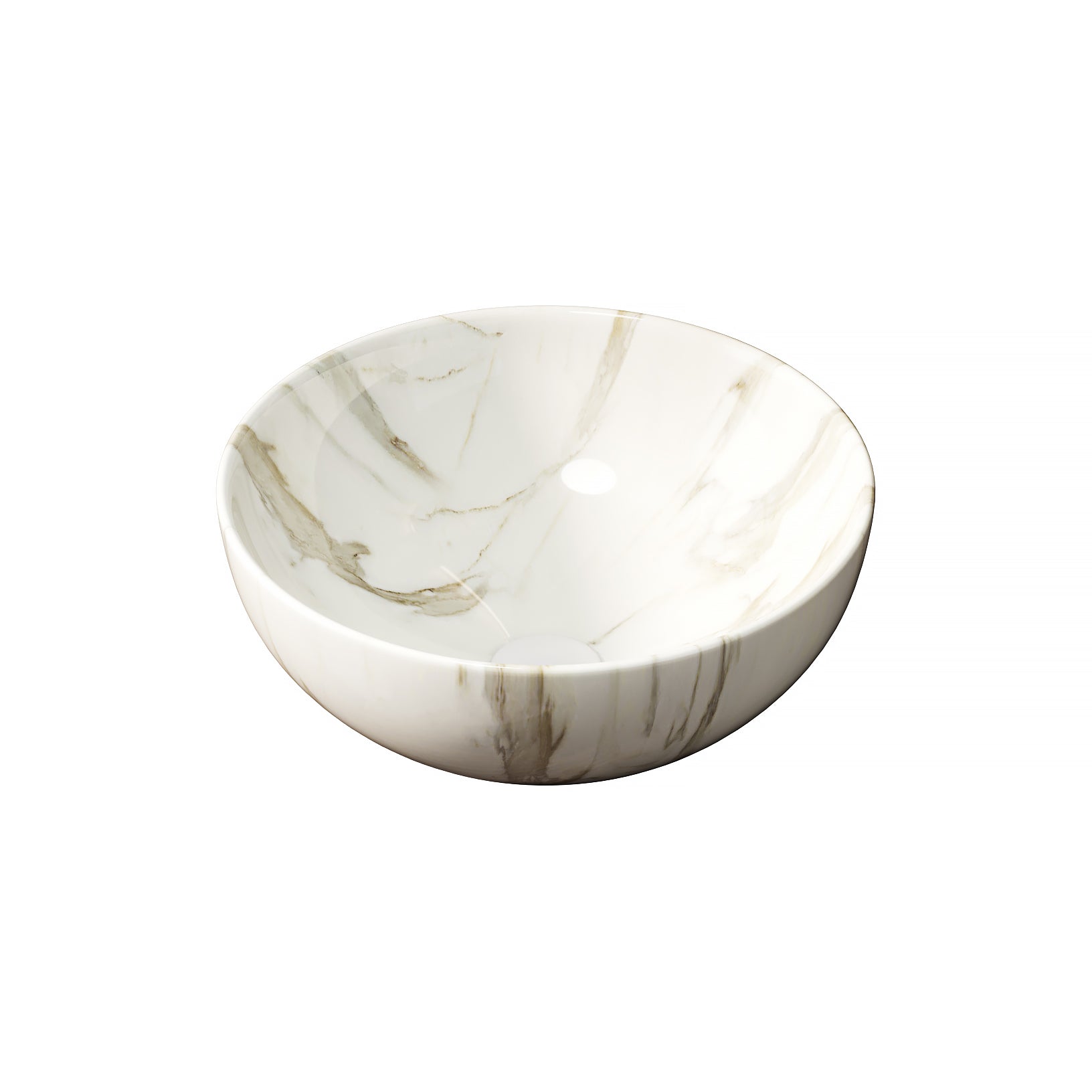 14 White Ceramic Bowl Above-Counter Vessel Sink with Stone Pattern smooth stone-patterned interior drain hole