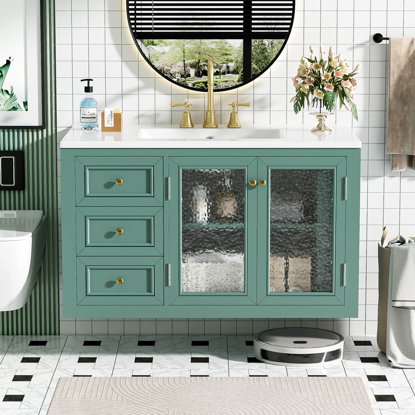 36 Inch Wall Mounted Bathroom Vanity with Ripple Panel