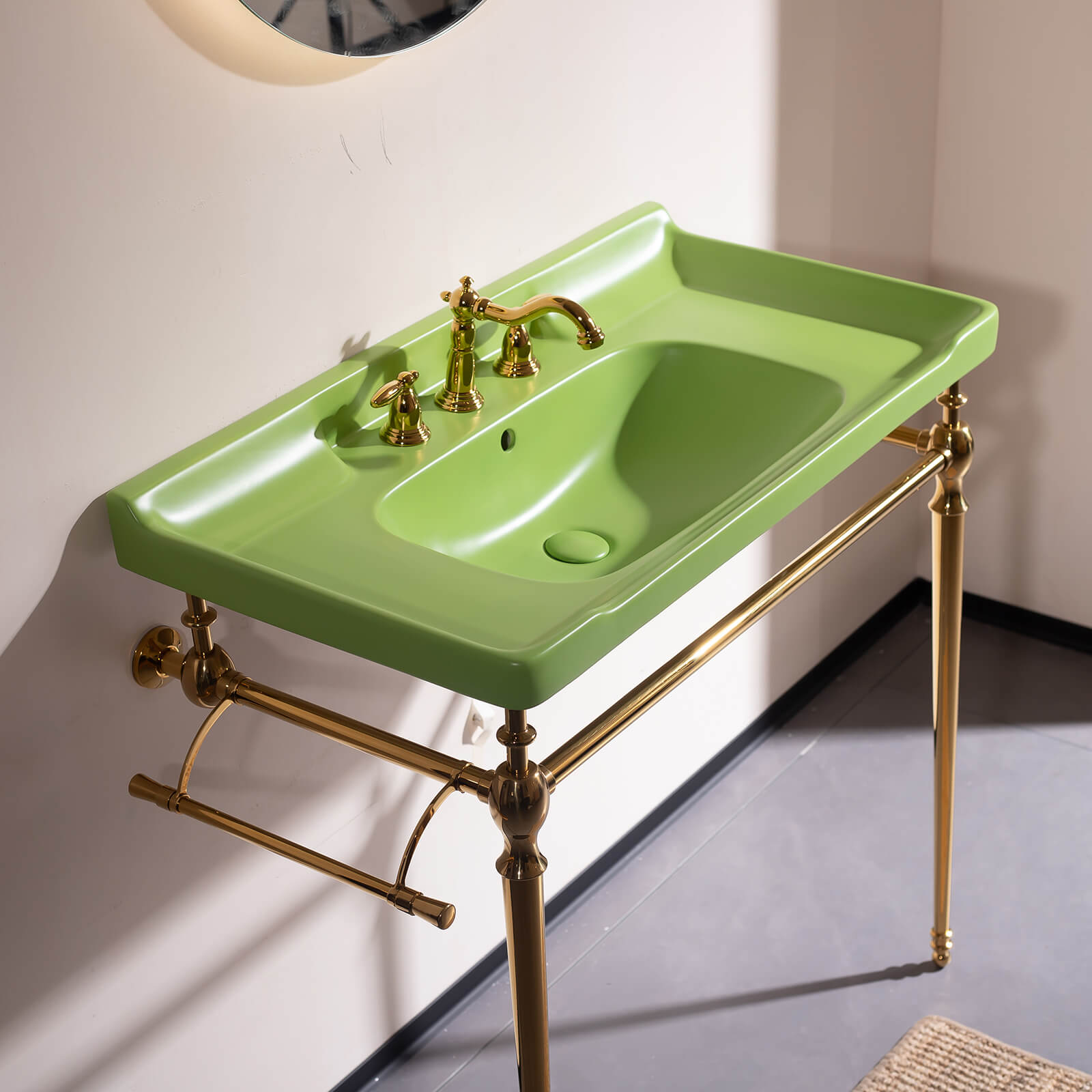 36 forest green ceramic vanity sink with detachable towel bars and integrated basin in