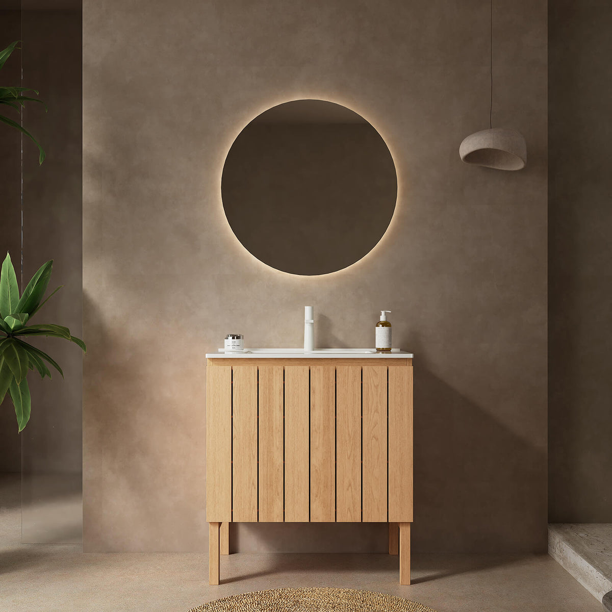 36 in Freestanding Bathroom Vanity with Natural Wood Grain Panels