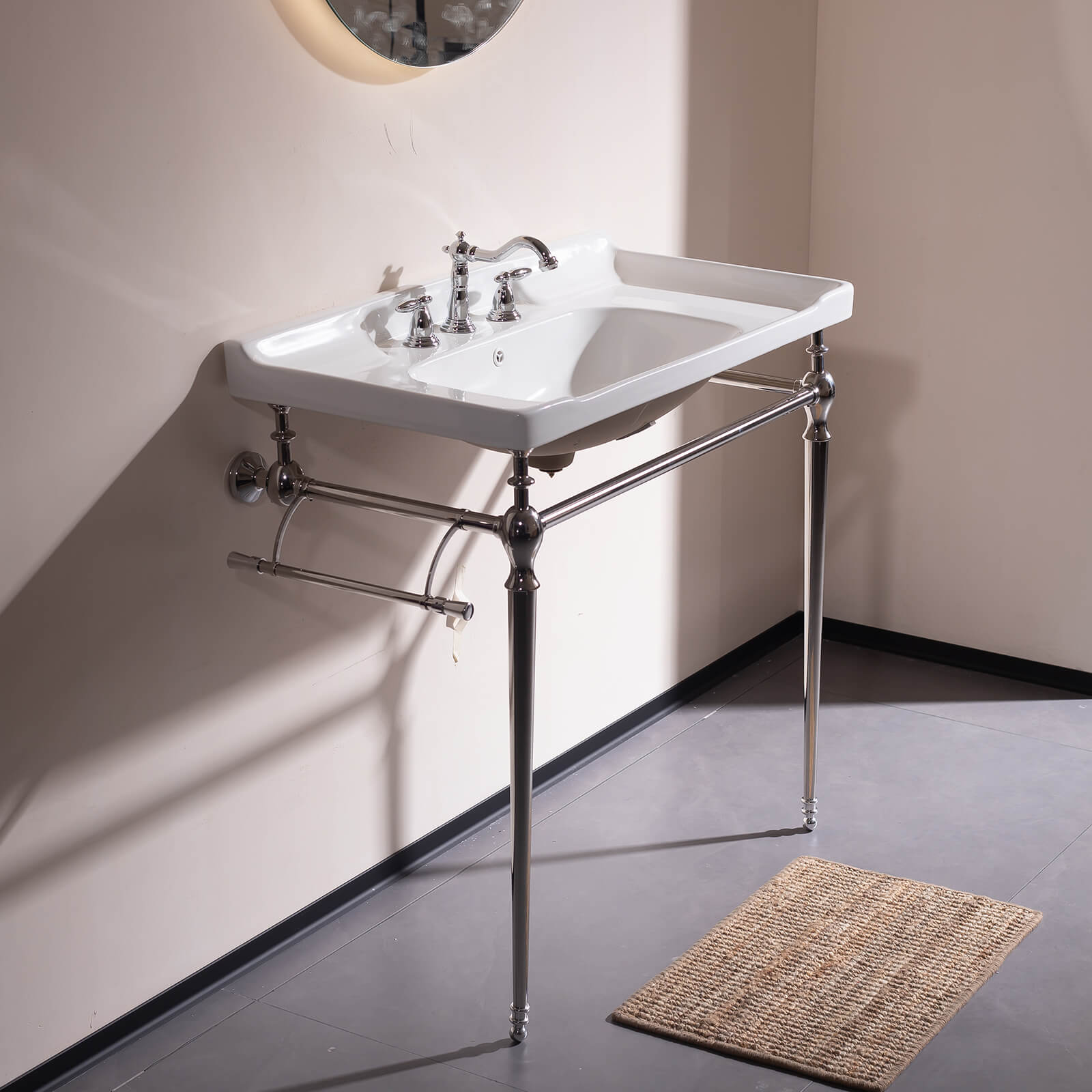 36 in White Ceramic Console Sink with Chrome Legs