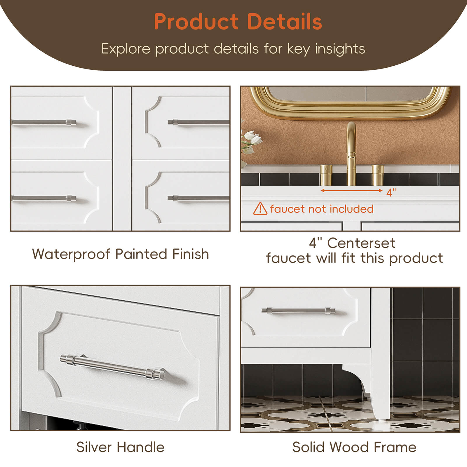 36" Symmetrical Design Minimalist Bathroom Vanity