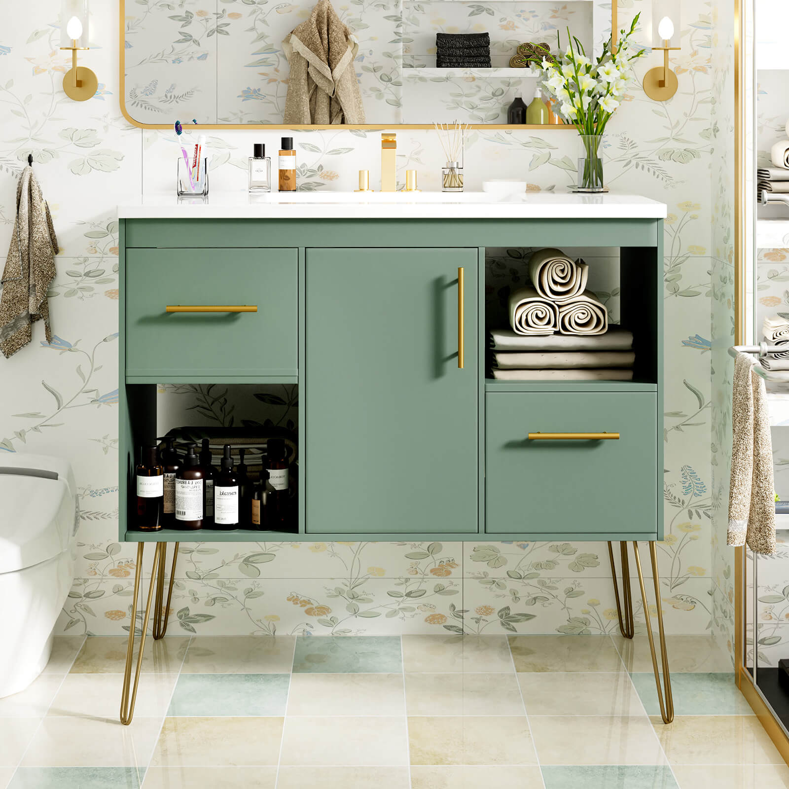 36 inch Bathroom Vanity with Gold Metal Legs