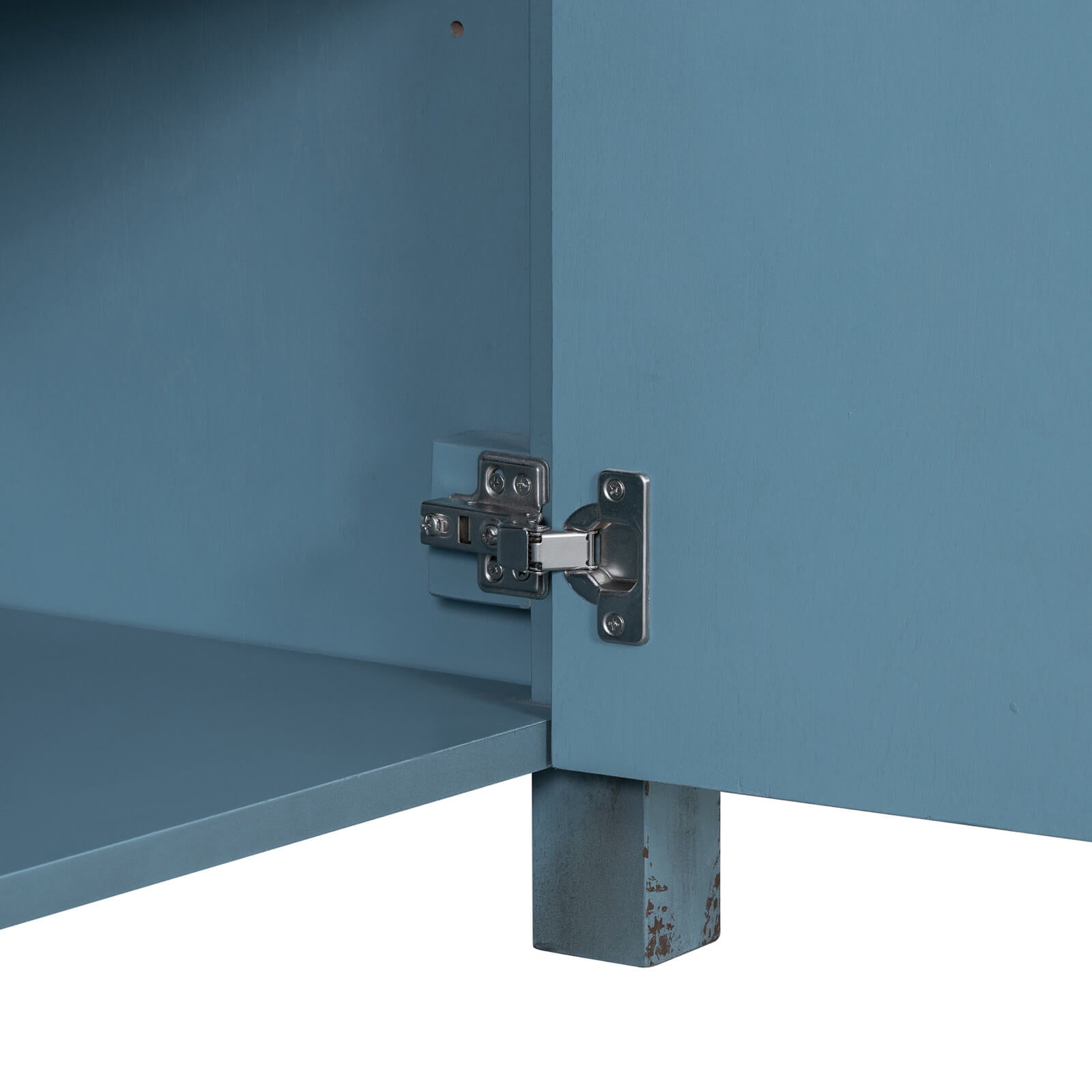 36 inch Vintage Blue Bathroom Vanity with Grid Patterned Doors Hinged Display