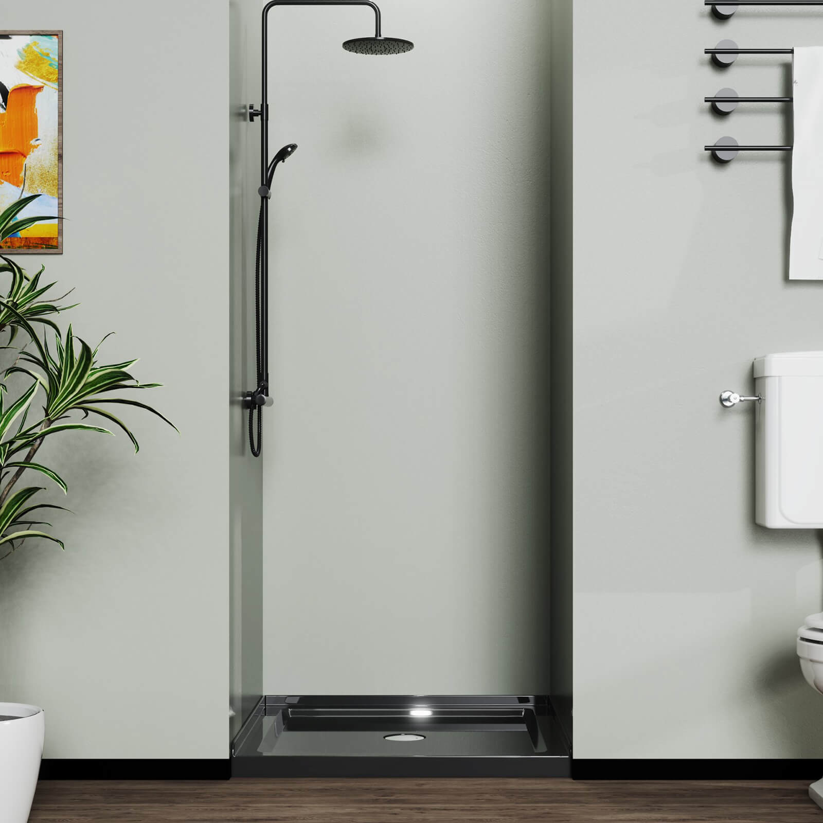 36 inch black shower tray with three sided flange