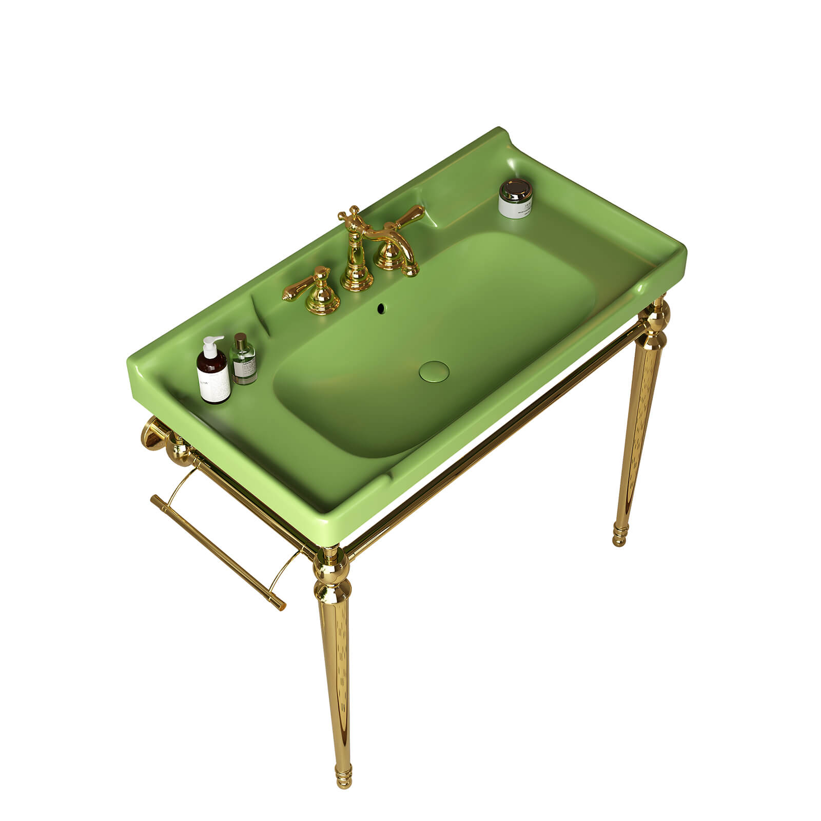 36 inch green ceramic console sink with gold legs