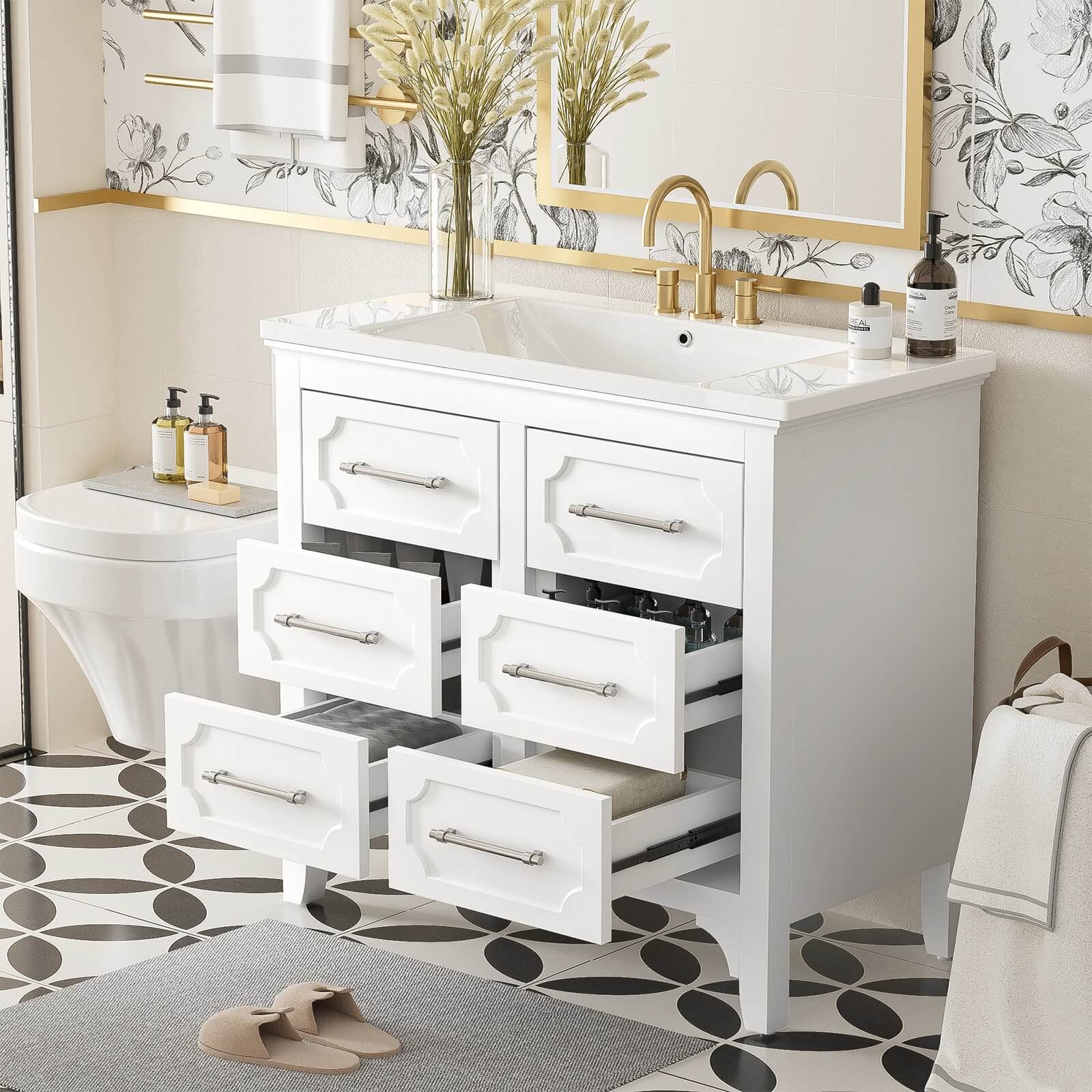36" Symmetrical Design Minimalist Bathroom Vanity
