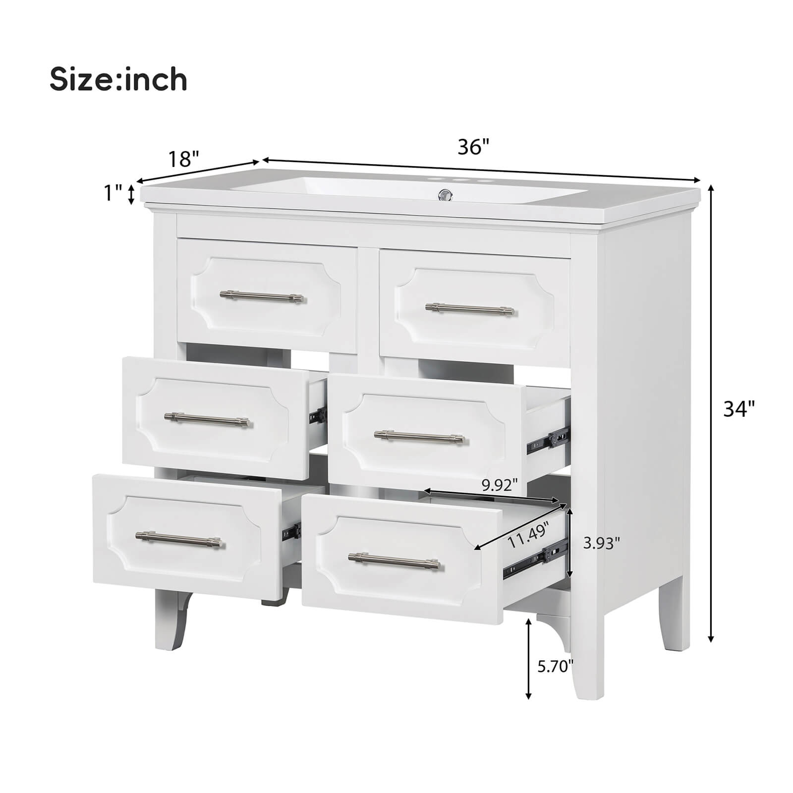 36" Symmetrical Design Minimalist Bathroom Vanity
