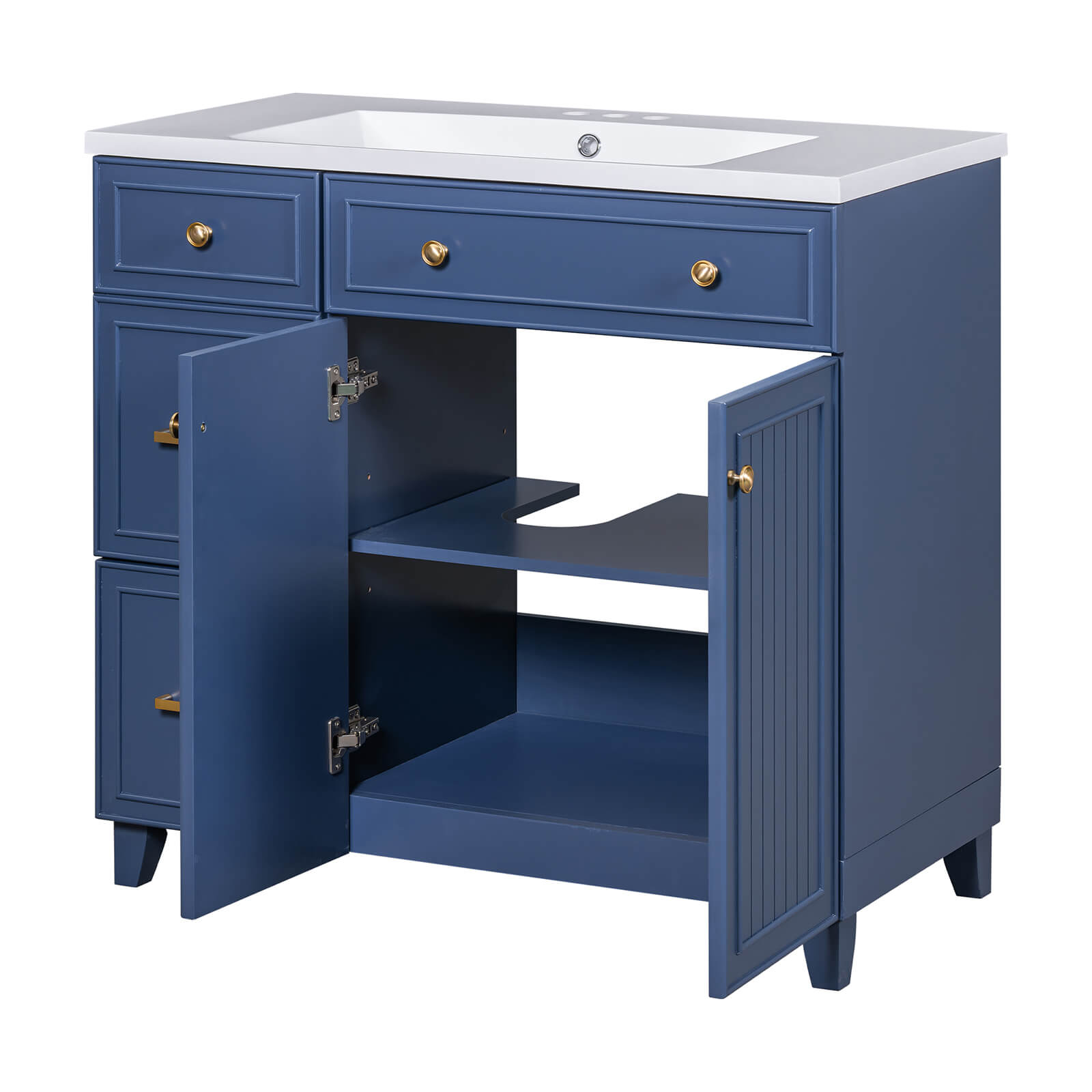 36-inch navy blue bathroom vanity with double doors