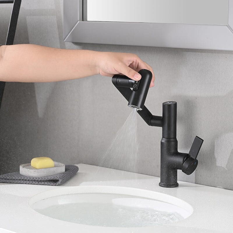360° Rotary Bathroom Sink Faucet with Spray Function and Temperature Display, Adjustable Hot/Cold Non-slip Switch