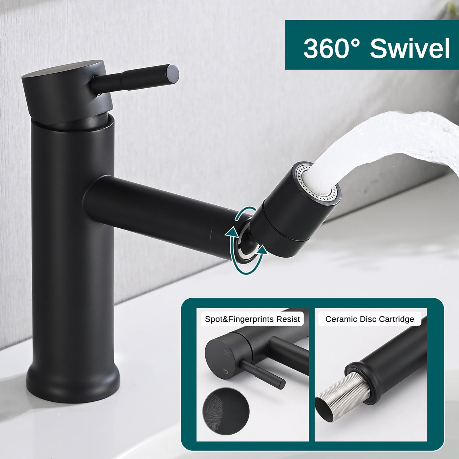 360-degree Rotating Bathroom Single Hole Faucet