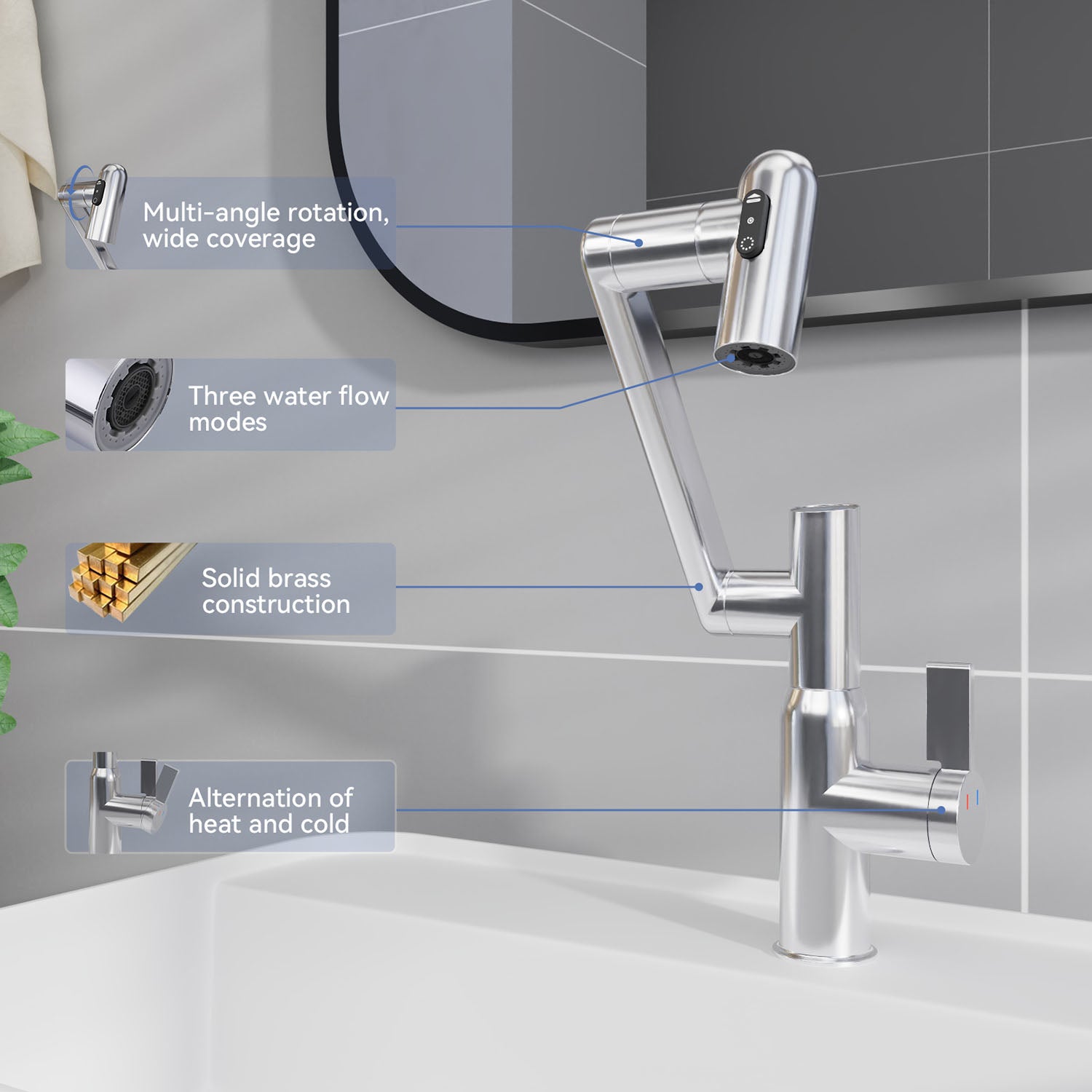 360 degree Rotary Chrome Bathroom Sink Faucet-product details