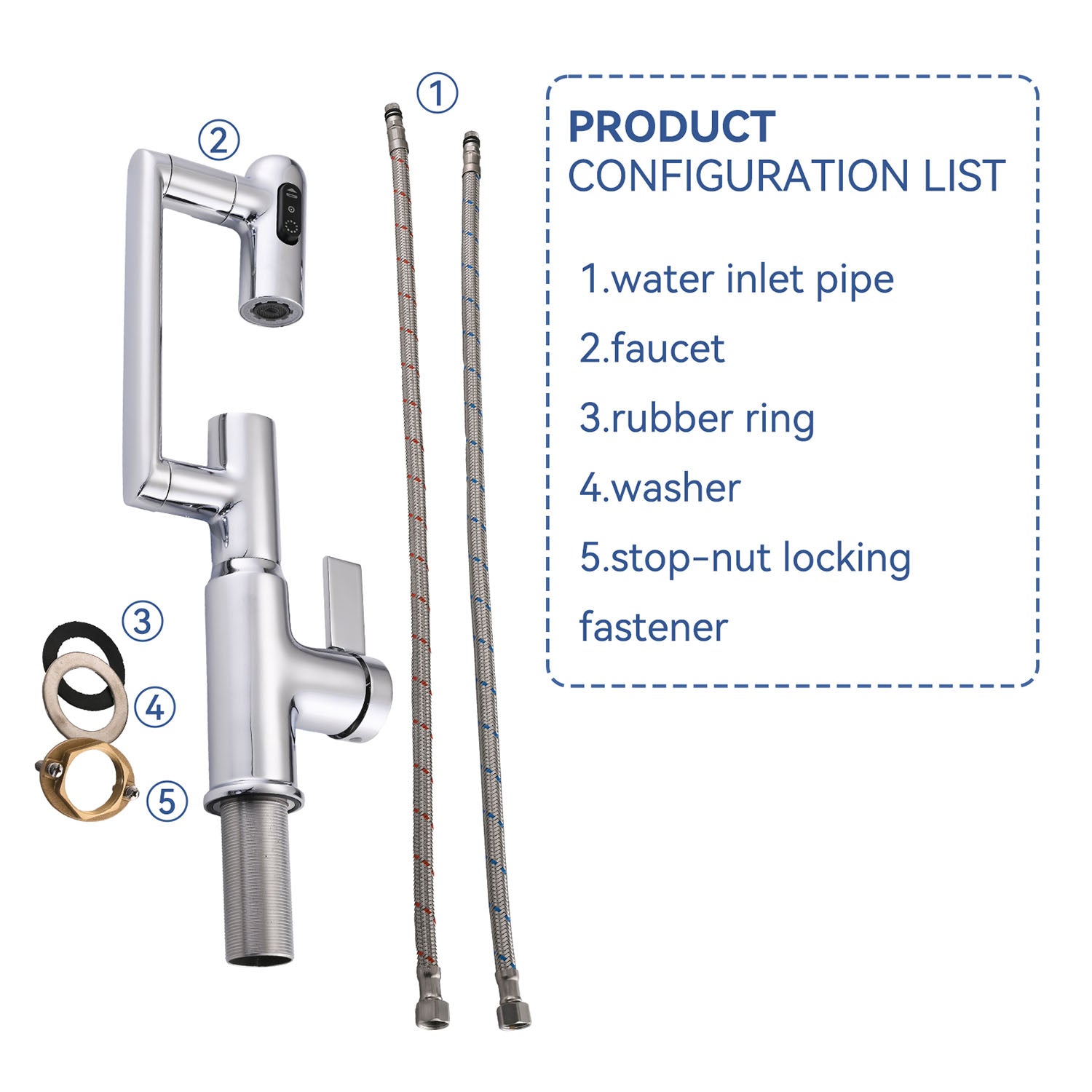 360 degree Rotary Chrome Bathroom Sink Faucet and accessories