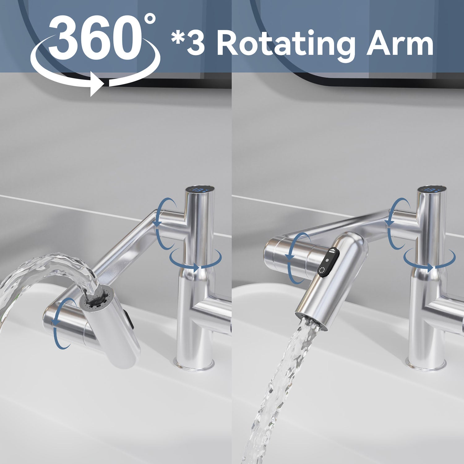 360 degree Rotary Chrome Bathroom Sink Faucet with Spray Function