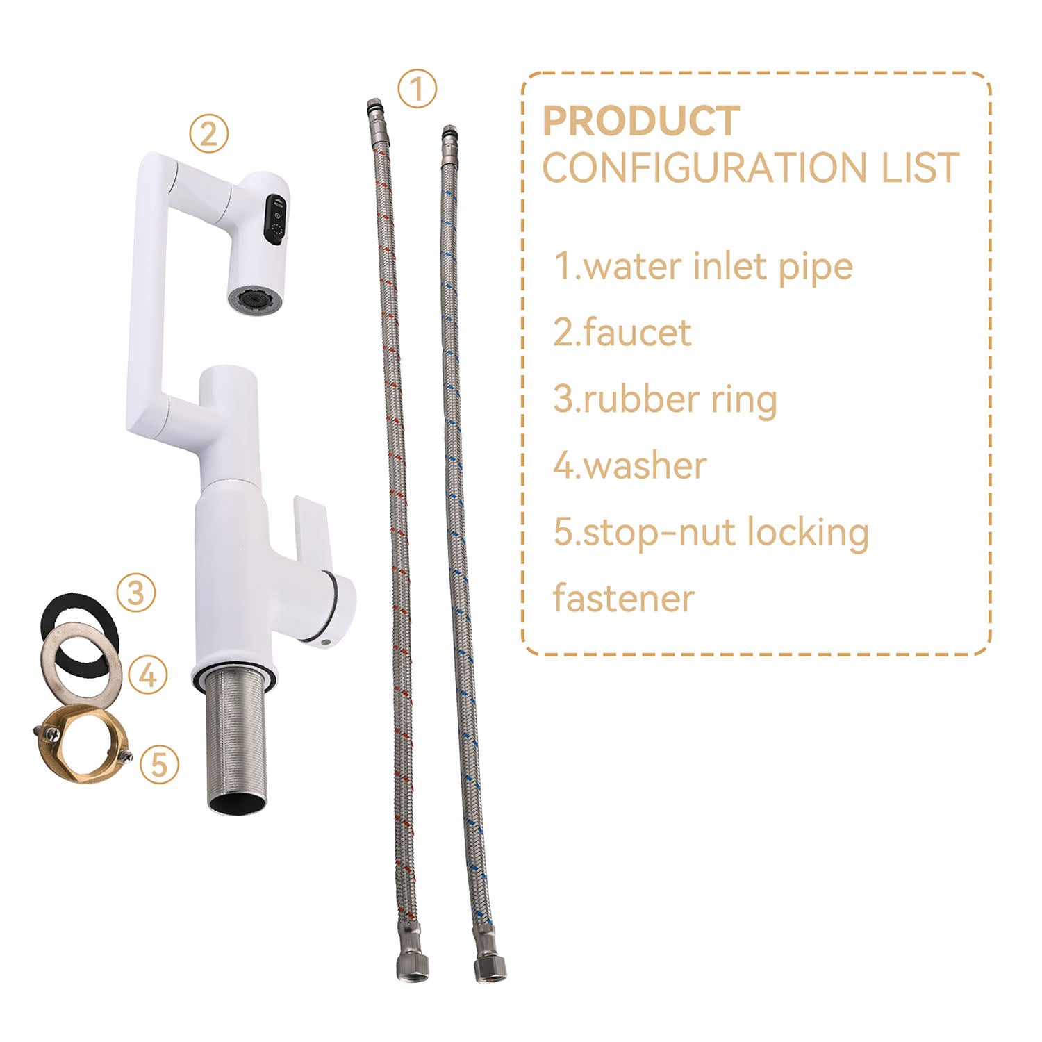 360 degree Rotary White Bathroom Sink Faucet and accessories