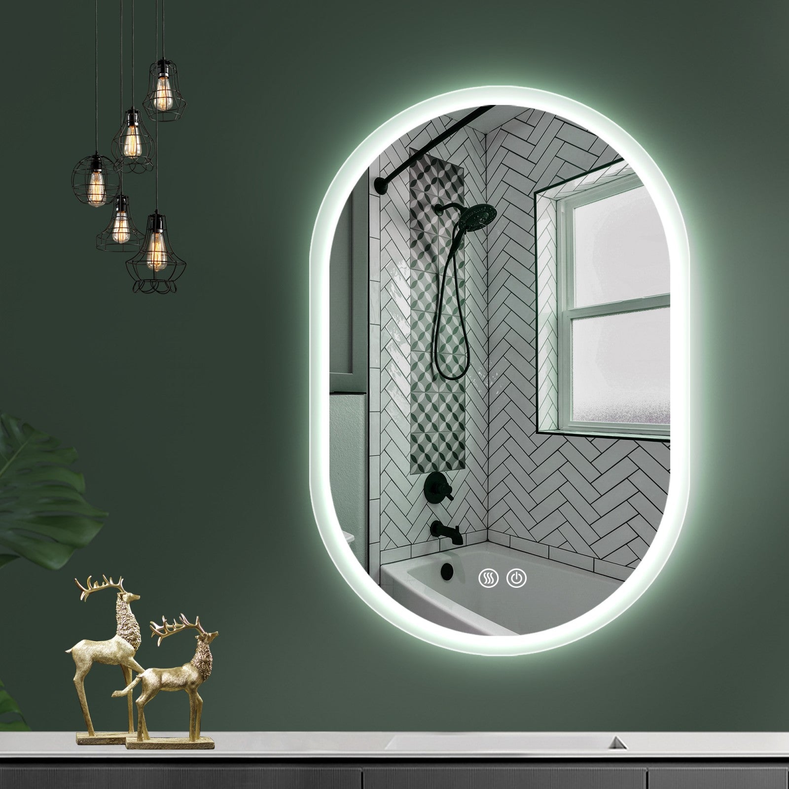 36 In Dimmable LED Oval Bathroom Mirror with Anti-Fog