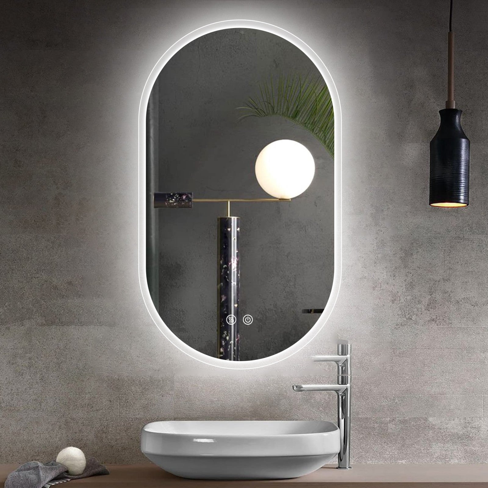36 In Oval LED Bathroom Mirror with Touch Control Anti-Fog Dimmable Lights