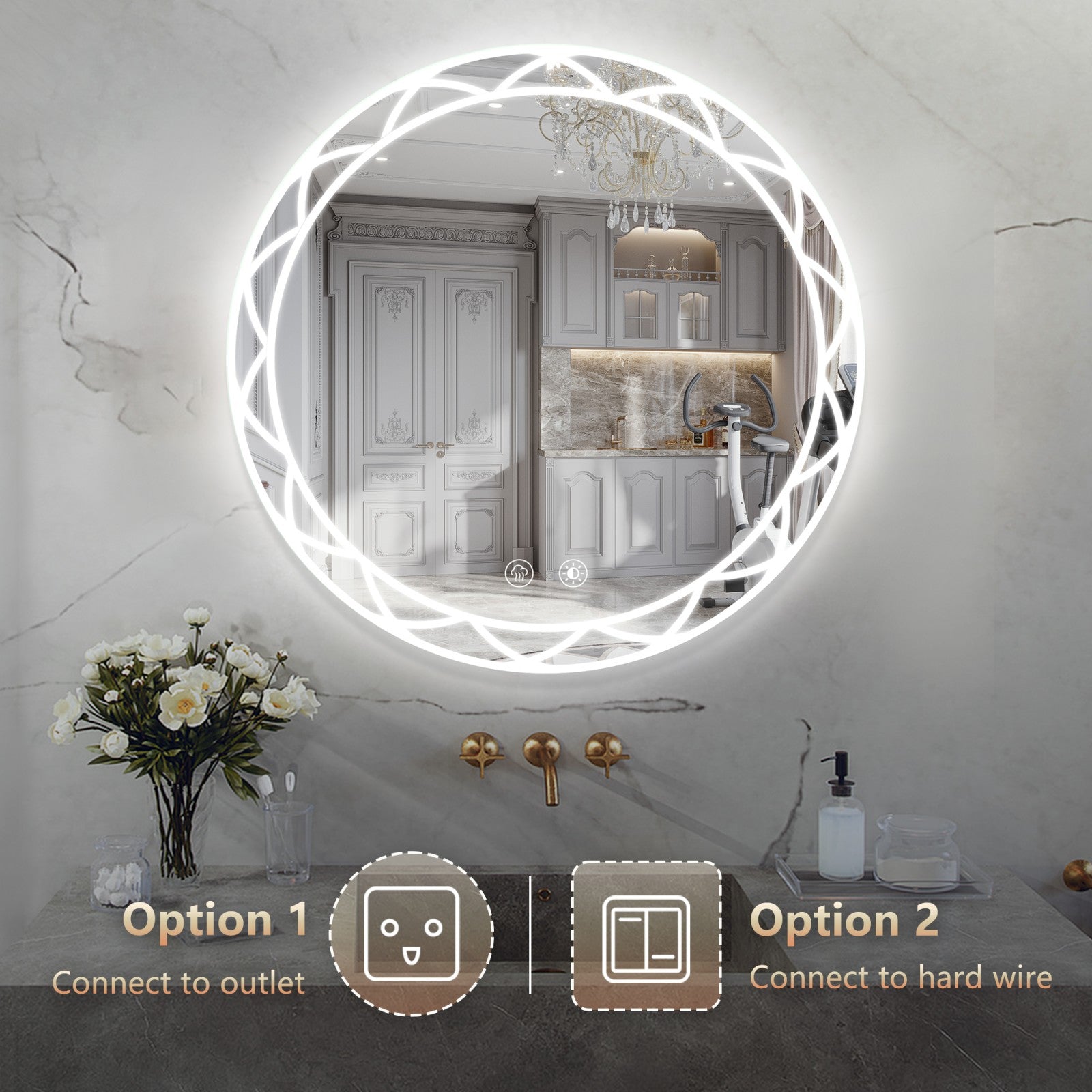 36" Round Bathroom Mirror with Anti-Fog and Adjustable Lighting
