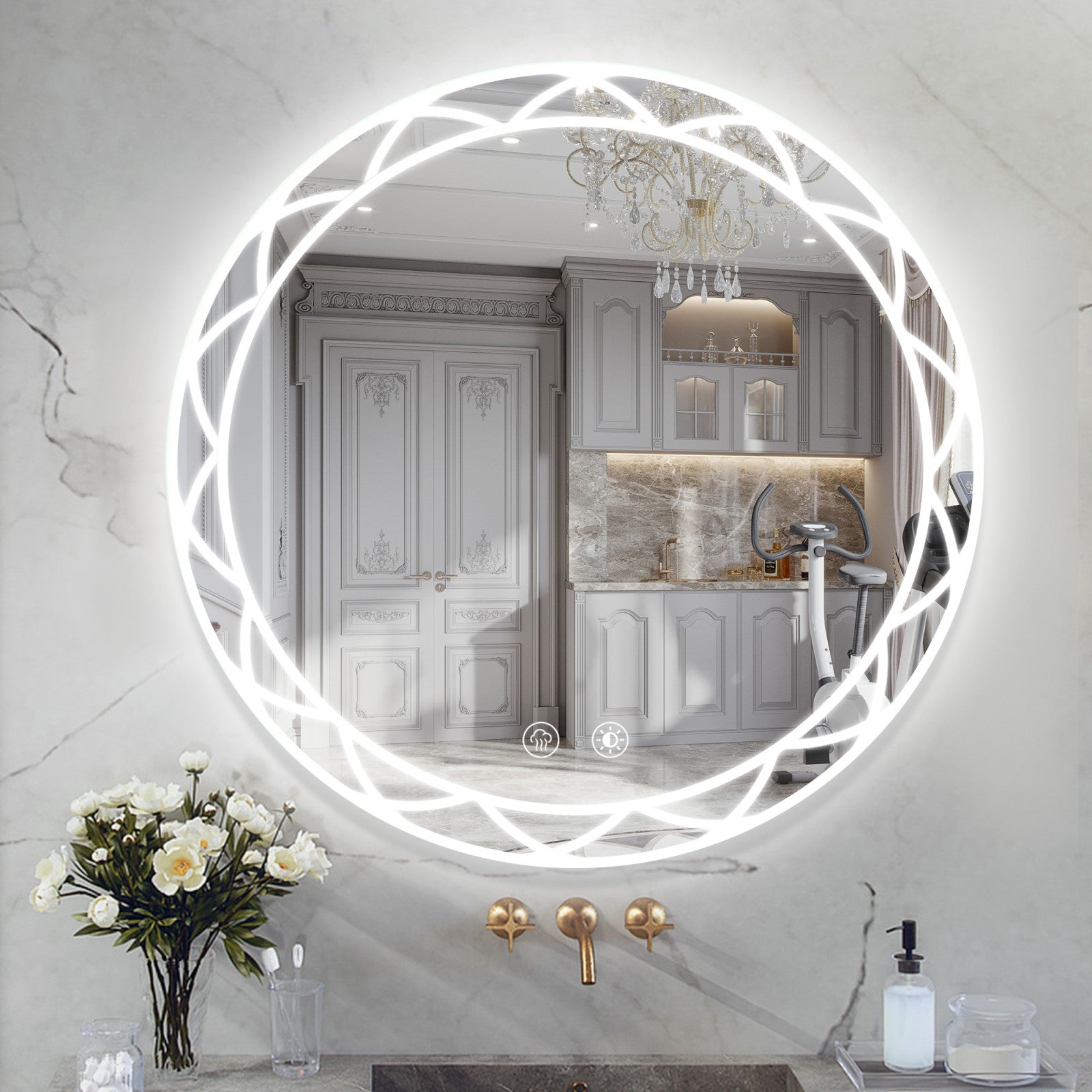 36" Round LED Bathroom Mirror with Anti-Fog and Color Adjustment