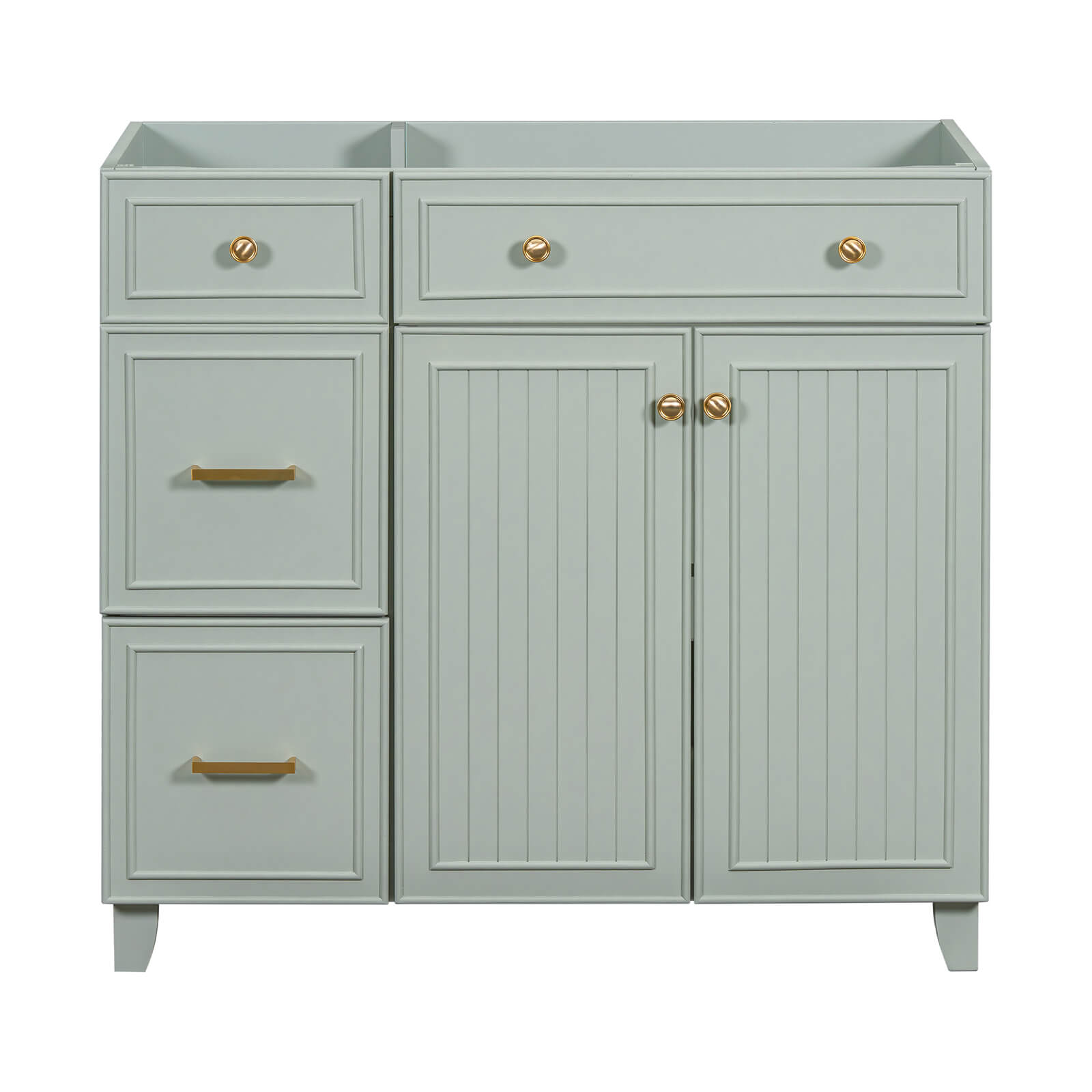 36 inch Light Gray-Green Bathroom Vanity with Adjustable Shelves Cabinet Only